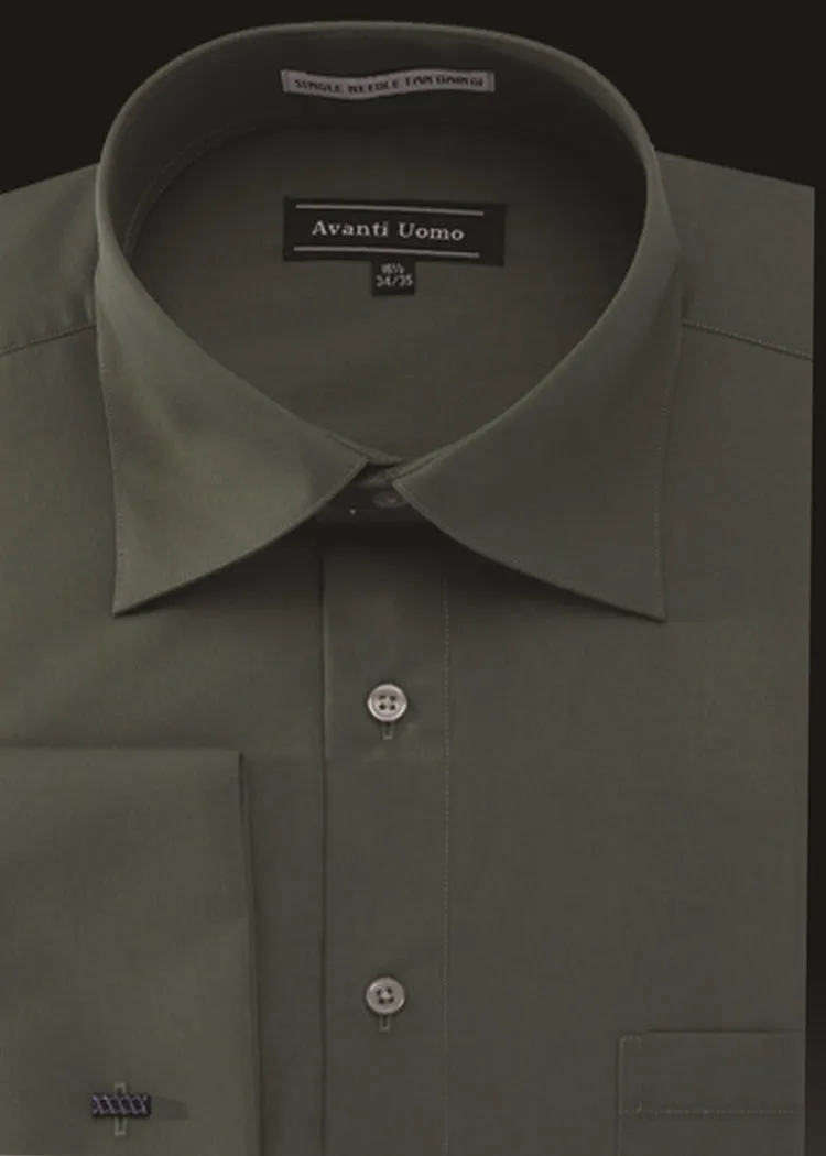 Avanti Uomo French Cuff Dress Shirt DN32M Forest Green V-neck style