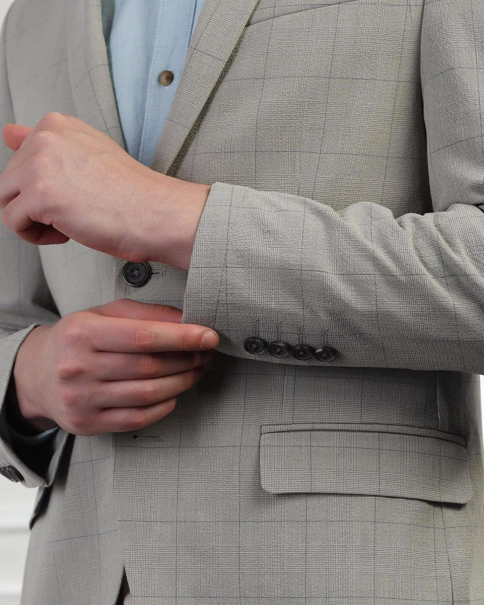 Flexible Comfort nylon blend Casual Light Grey Check Blazer - Marcus