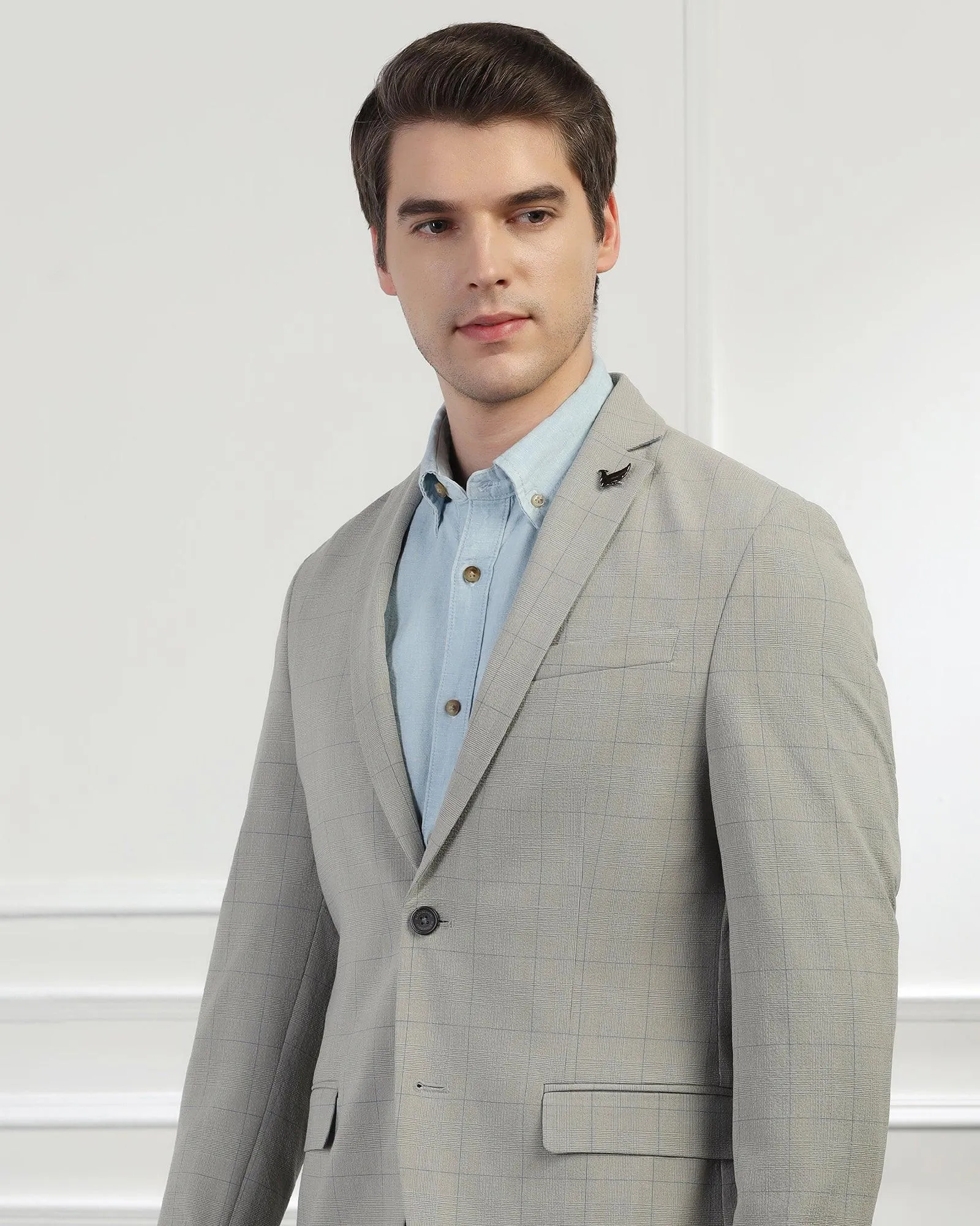 Casual Light Grey Check Blazer - Marcus PocketPlacement Weatherproof Zipper