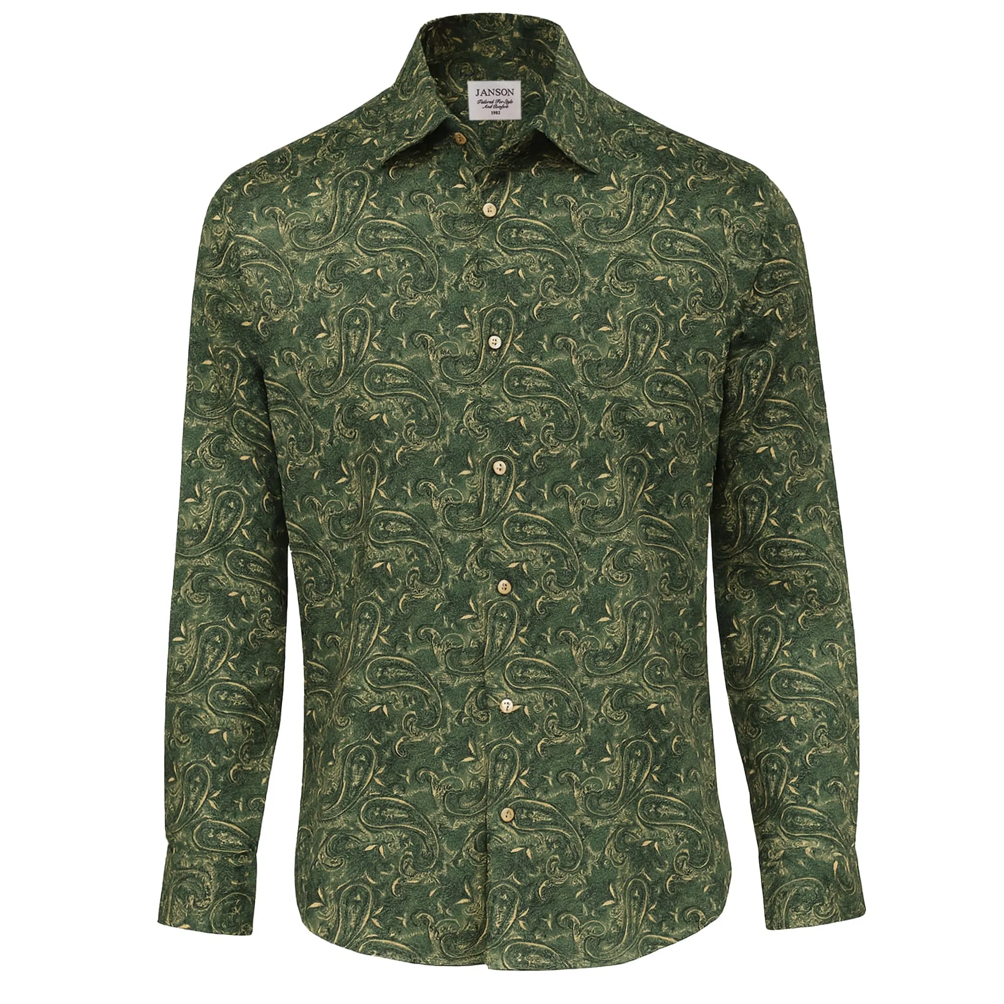 Janson Sport Shirt-100% Cotton Satin Finish, European Made Tropical theme Neutral Colors