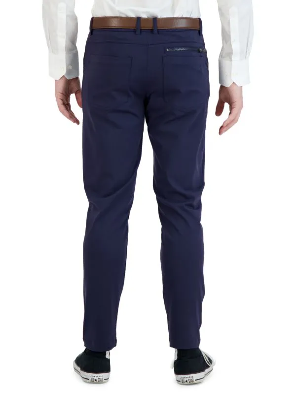 Mid-rise fit Levinas Navy Performance Tech Stretch Pants