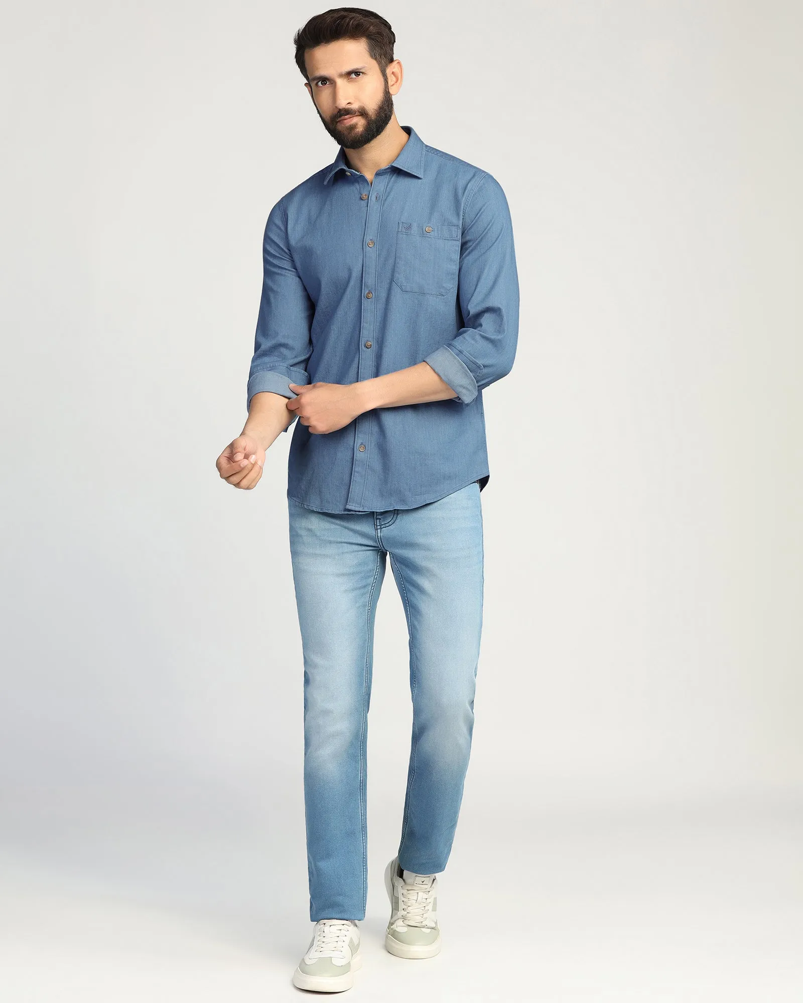 Non Static Finish Street Style Casual Indigo Solid Shirt - Emmett