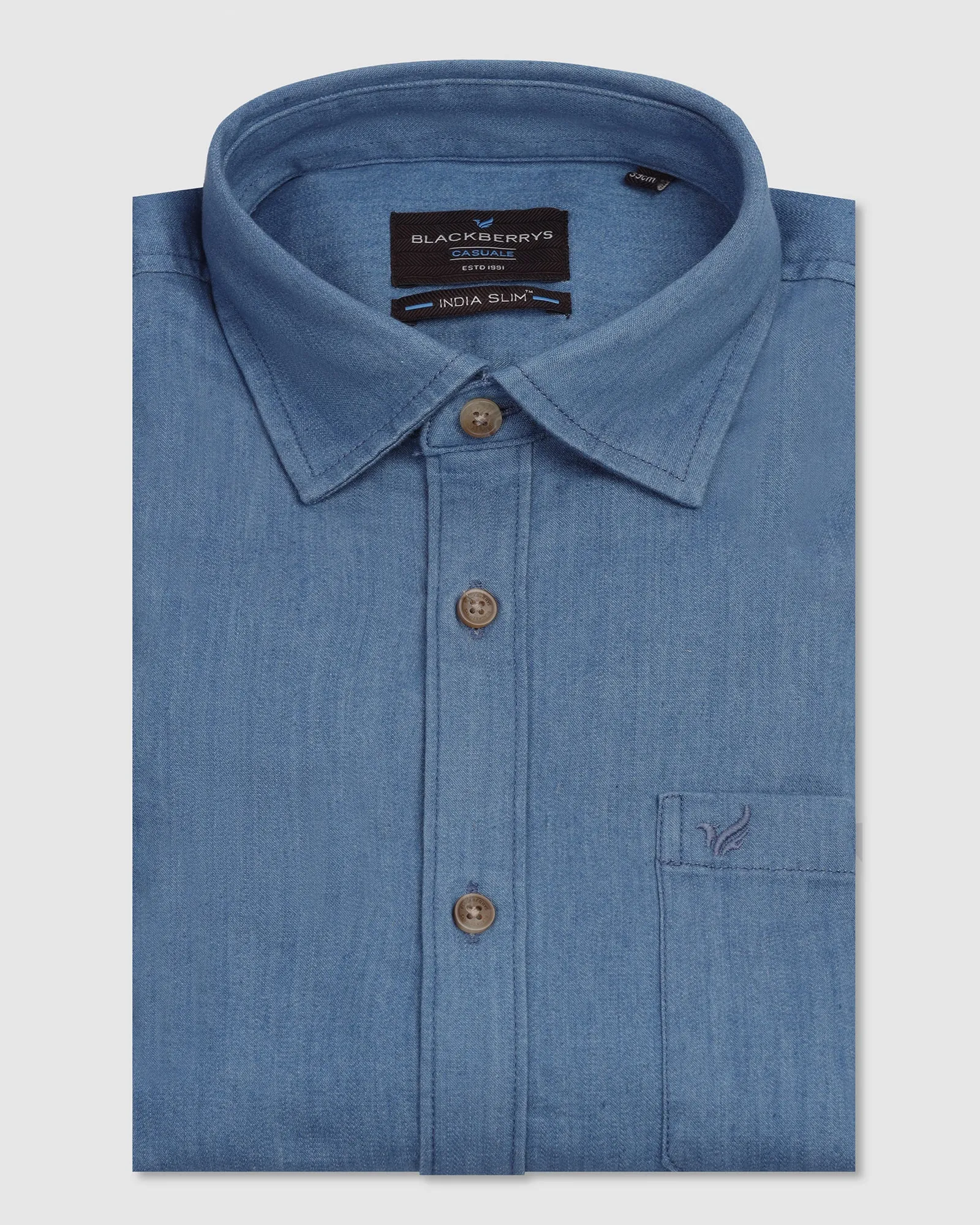 Current Style Multi Functional Pockets Casual Indigo Solid Shirt - Emmett