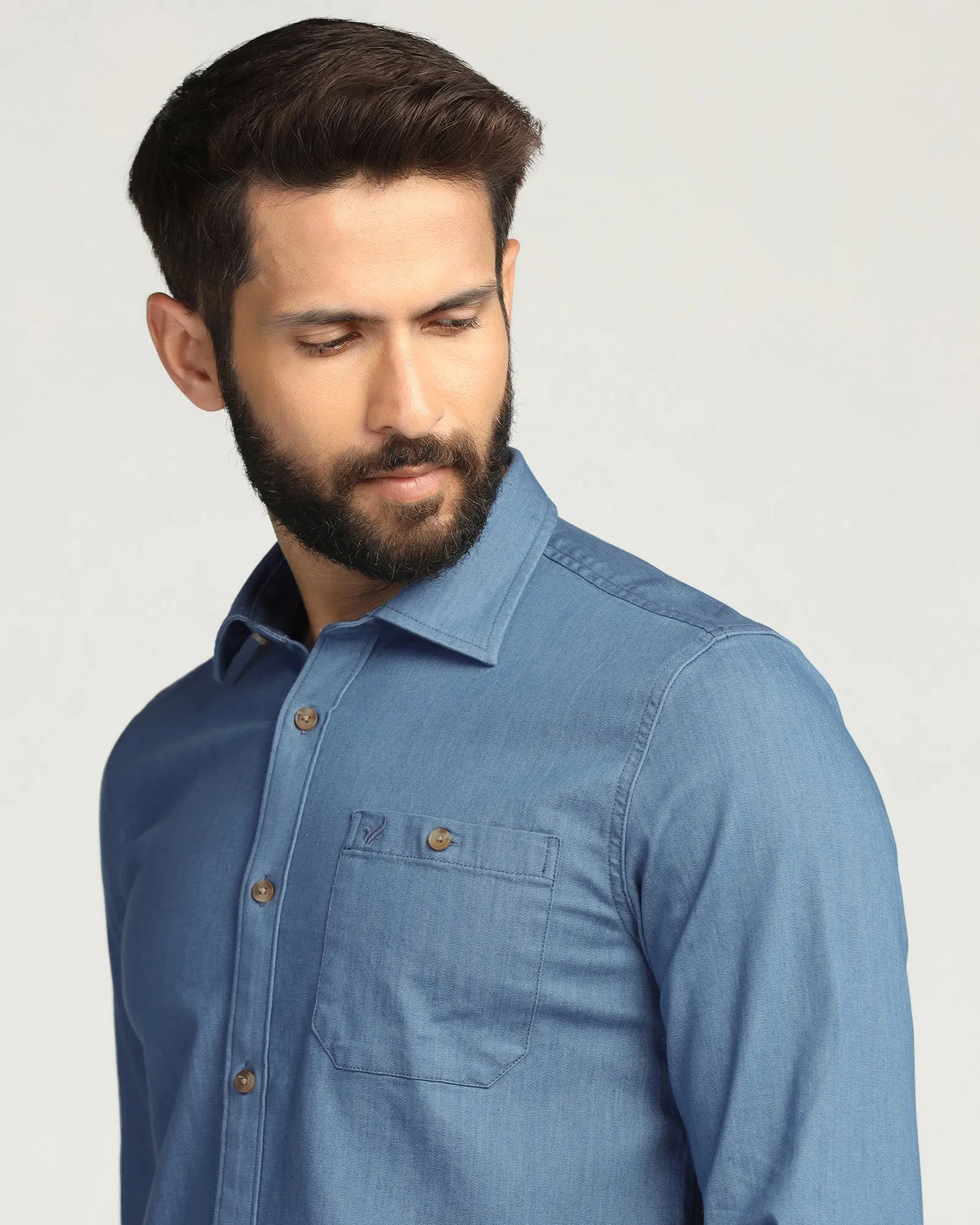 Quick Release Cuffs Beach Attire Casual Indigo Solid Shirt - Emmett