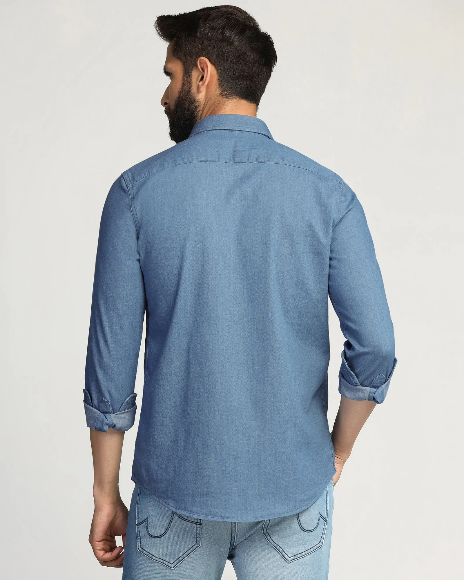 Casual Indigo Solid Shirt - Emmett checkered pattern Soft touch finish
