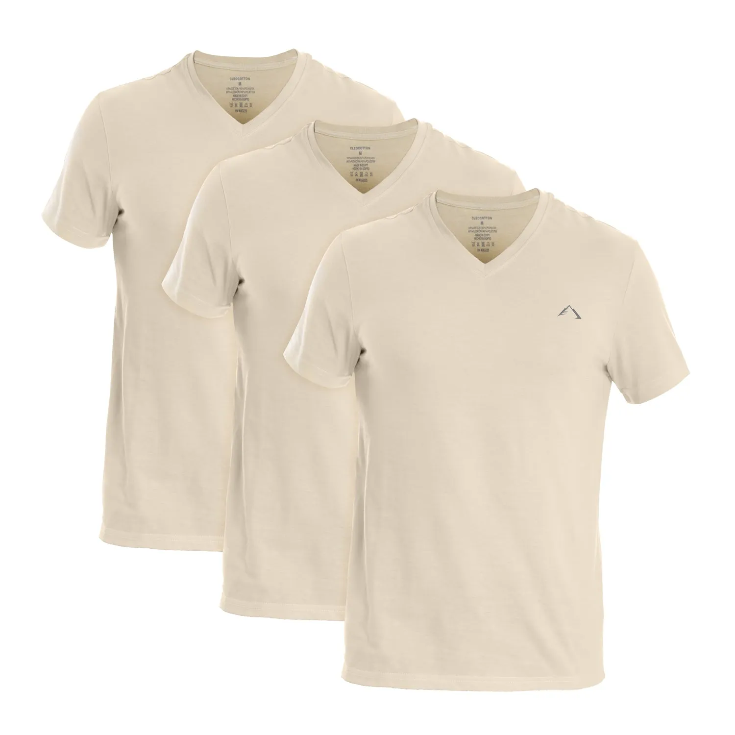 Soft Brushed Finish Fun Style MEN??S BEIGE COTTON RICH V-NECK TSHIRT (SLIM FIT) - 3 PK