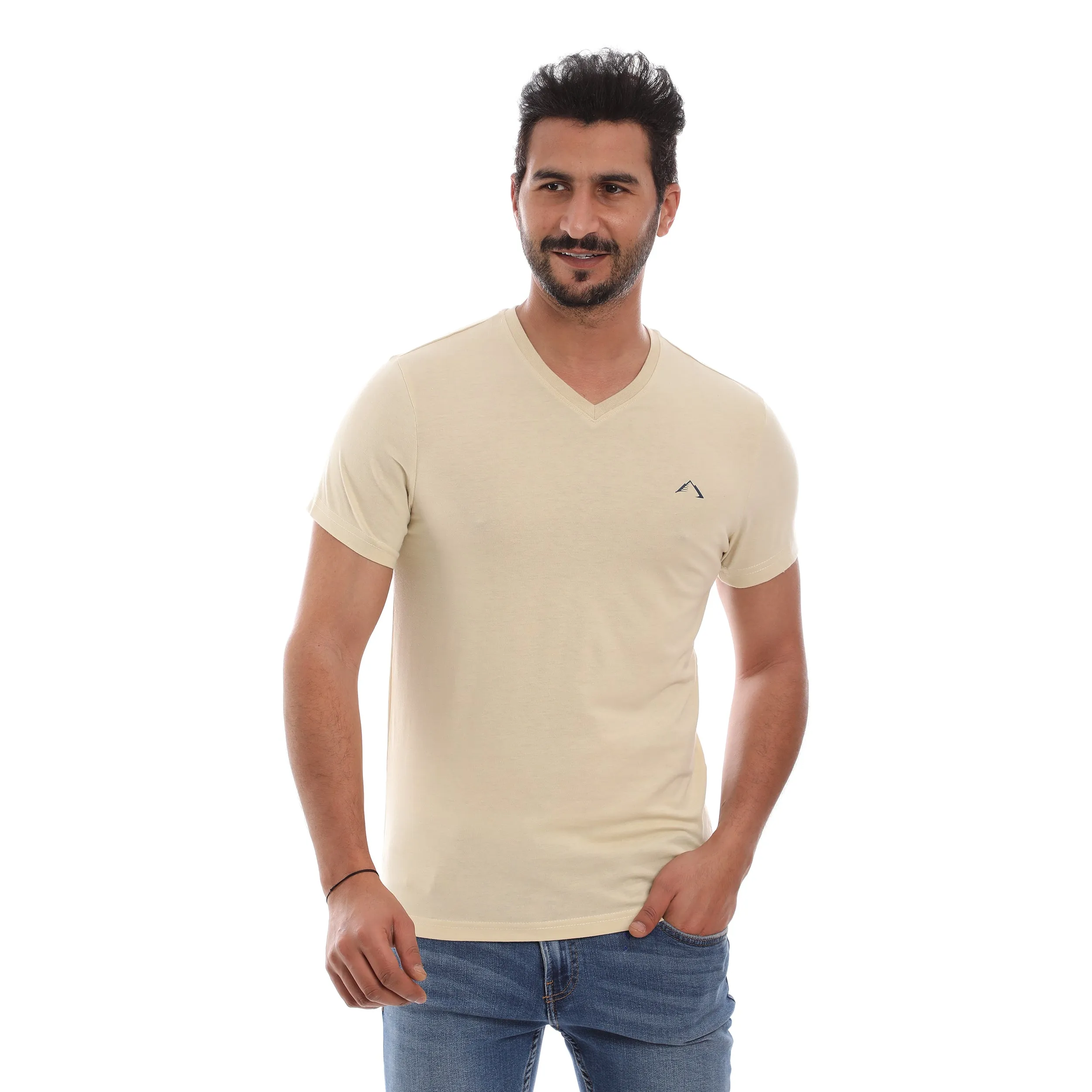 Work efficiency Outdoor Ready MEN??S BEIGE COTTON RICH V-NECK TSHIRT (SLIM FIT) - 3 PK