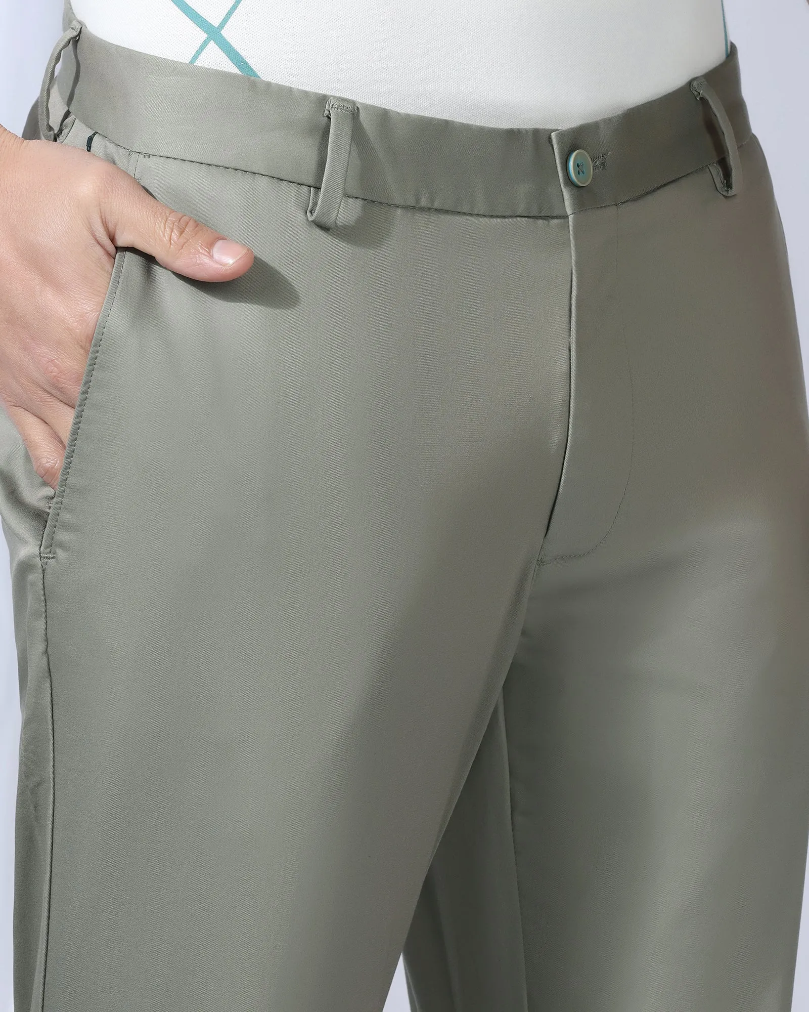 Commuter Ready Temp Tech Slim Fit B-91 Casual Light Olive Solid Khakis - Peter