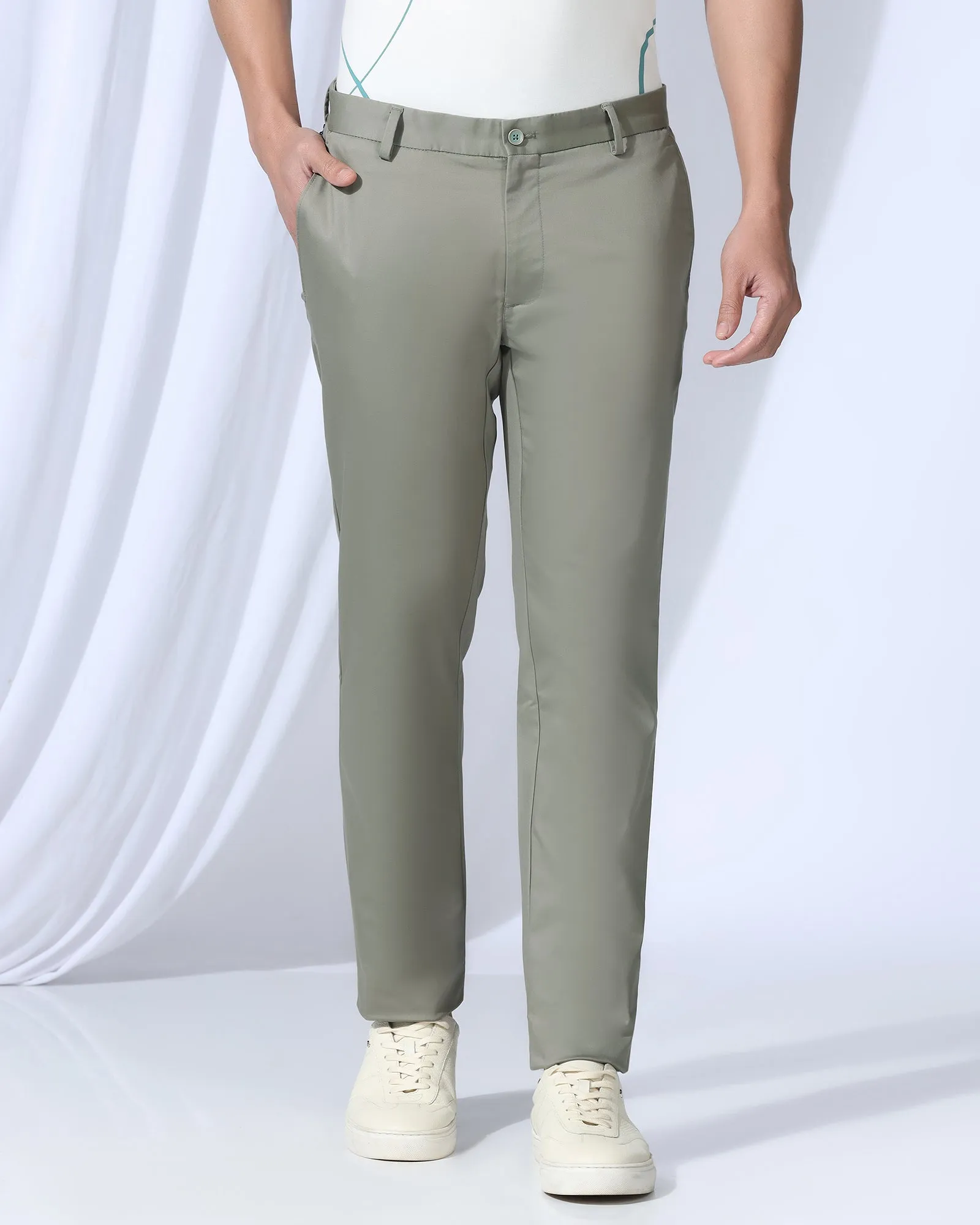 Temp Tech Slim Fit B-91 Casual Light Olive Solid Khakis - Peter Low Bulk Stylish Fit