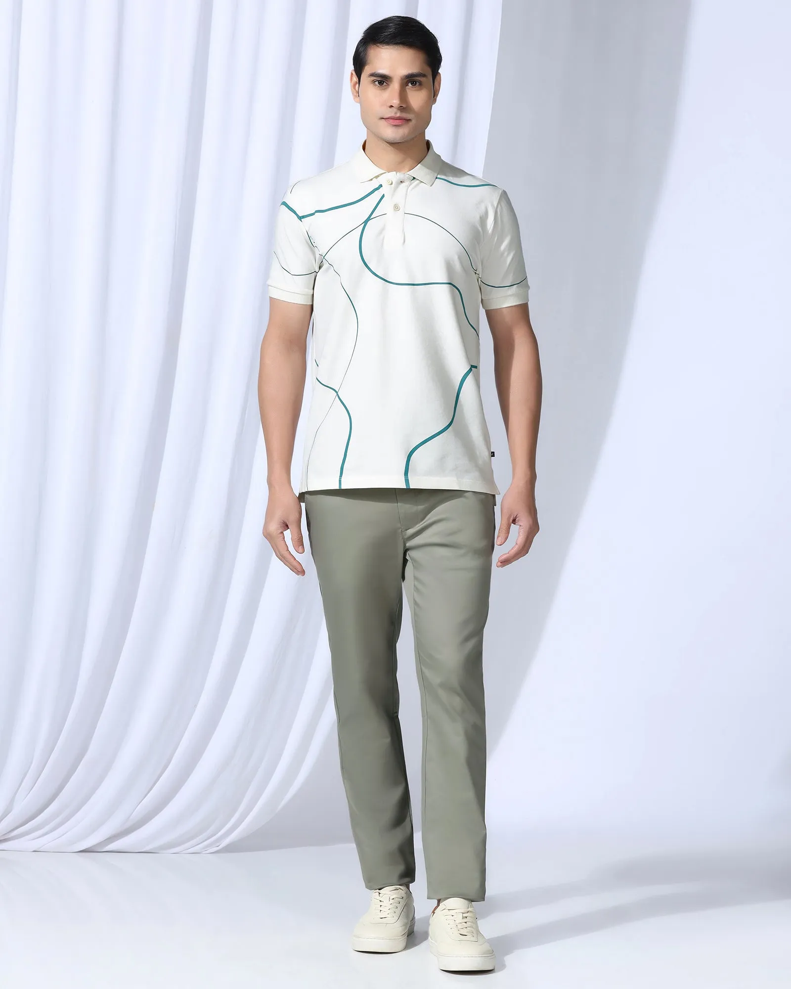 Temp Tech Slim Fit B-91 Casual Light Olive Solid Khakis - Peter Active Motion