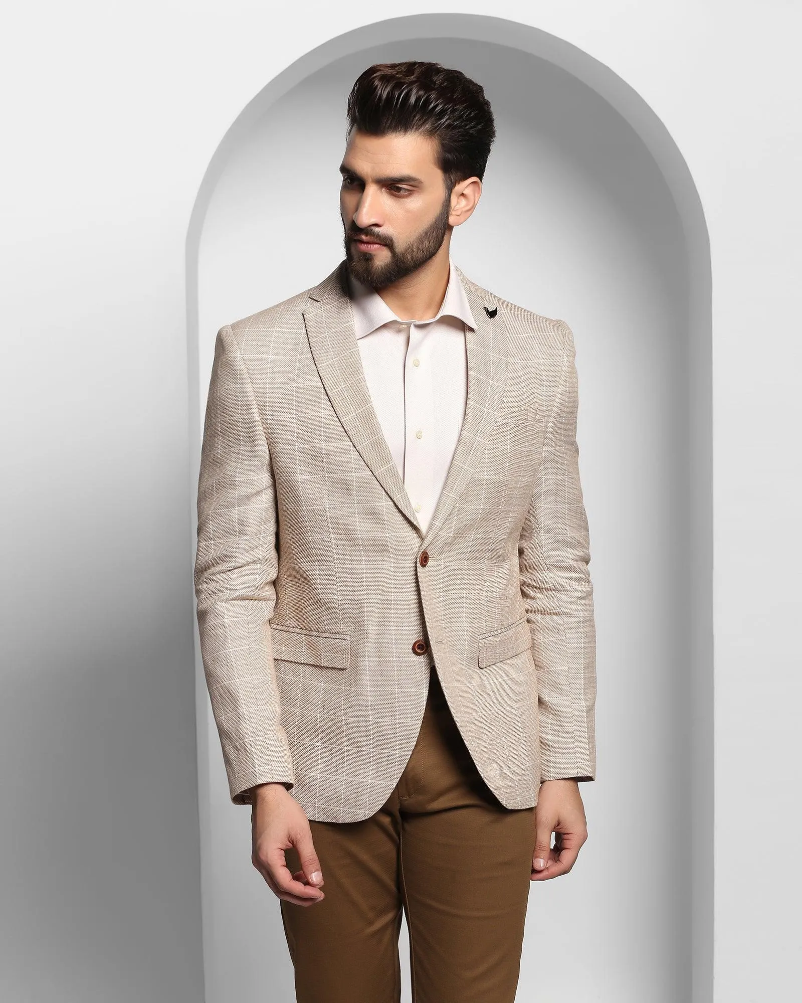 Linen Casual Mid Brown Check Blazer - Scout Comfort Fit Cut