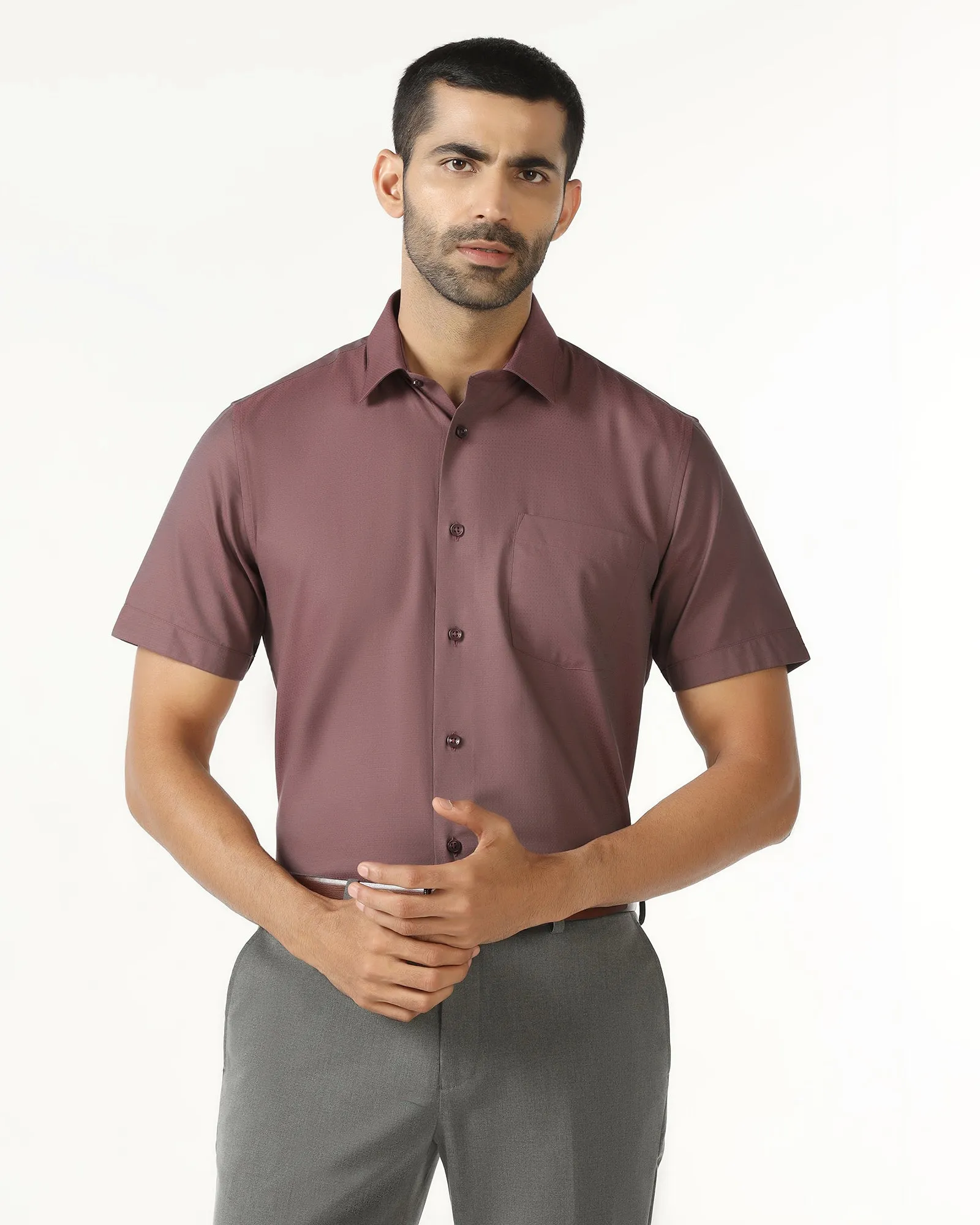 Business Meeting Red Half Sleeve Textured Shirt - Zander