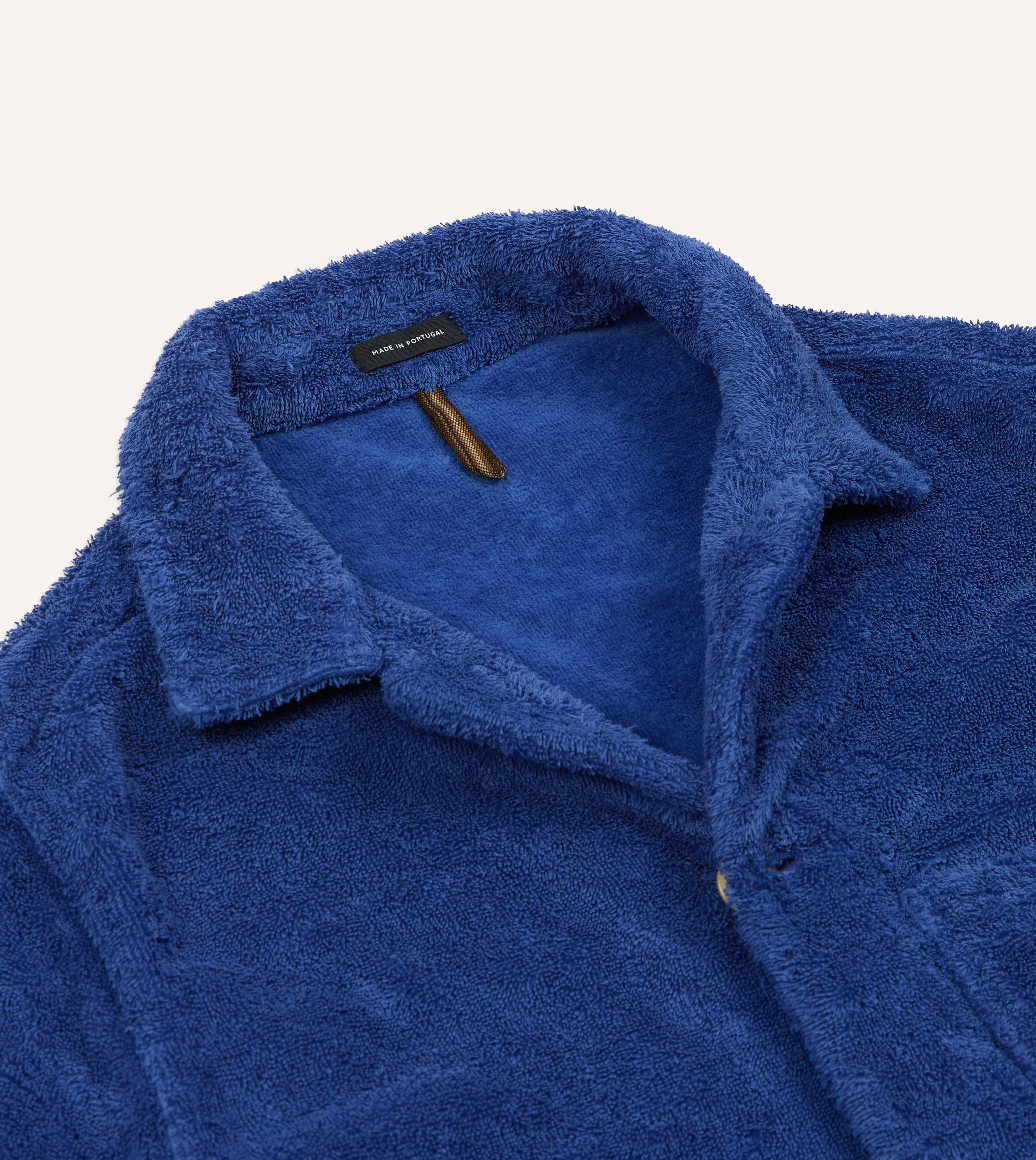 Blue Cotton Terry Towelling Short Sleeve Safari Shirt Lakeside Relaxation Fast Drying