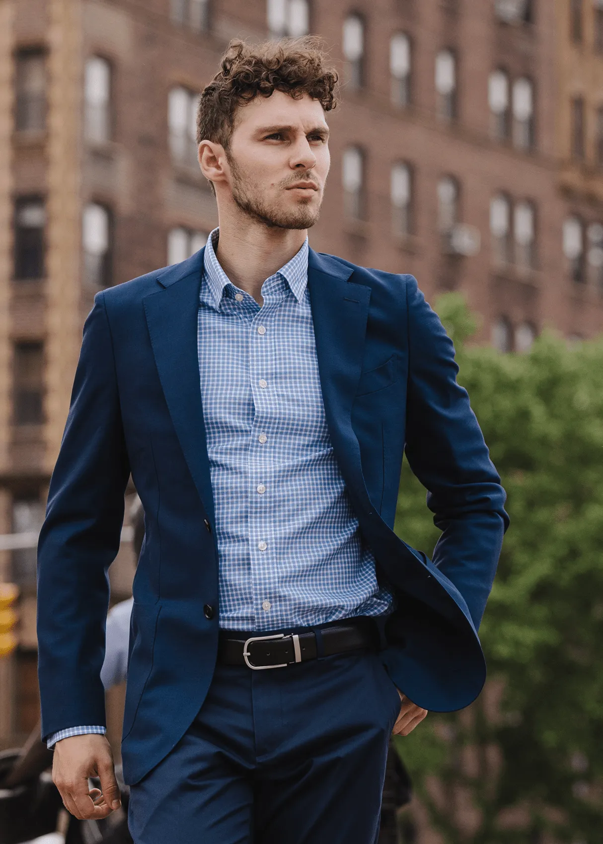 EVERYDAY Light Blue Gingham Shirt Anti-static Date night