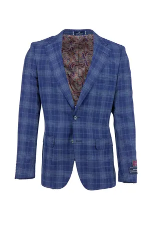 Tiglio Luxe Azure Blue with Windowpane Porto Slim Fit Pure Wool Blazer TL8308 Convertible styles