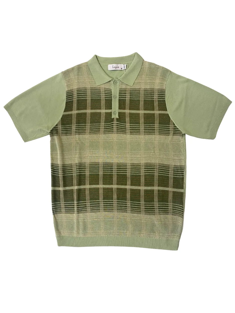 Chill Comfort Lavane Mens Sage Green Plaid Short Sleeve Knit Polo Casual Shirt