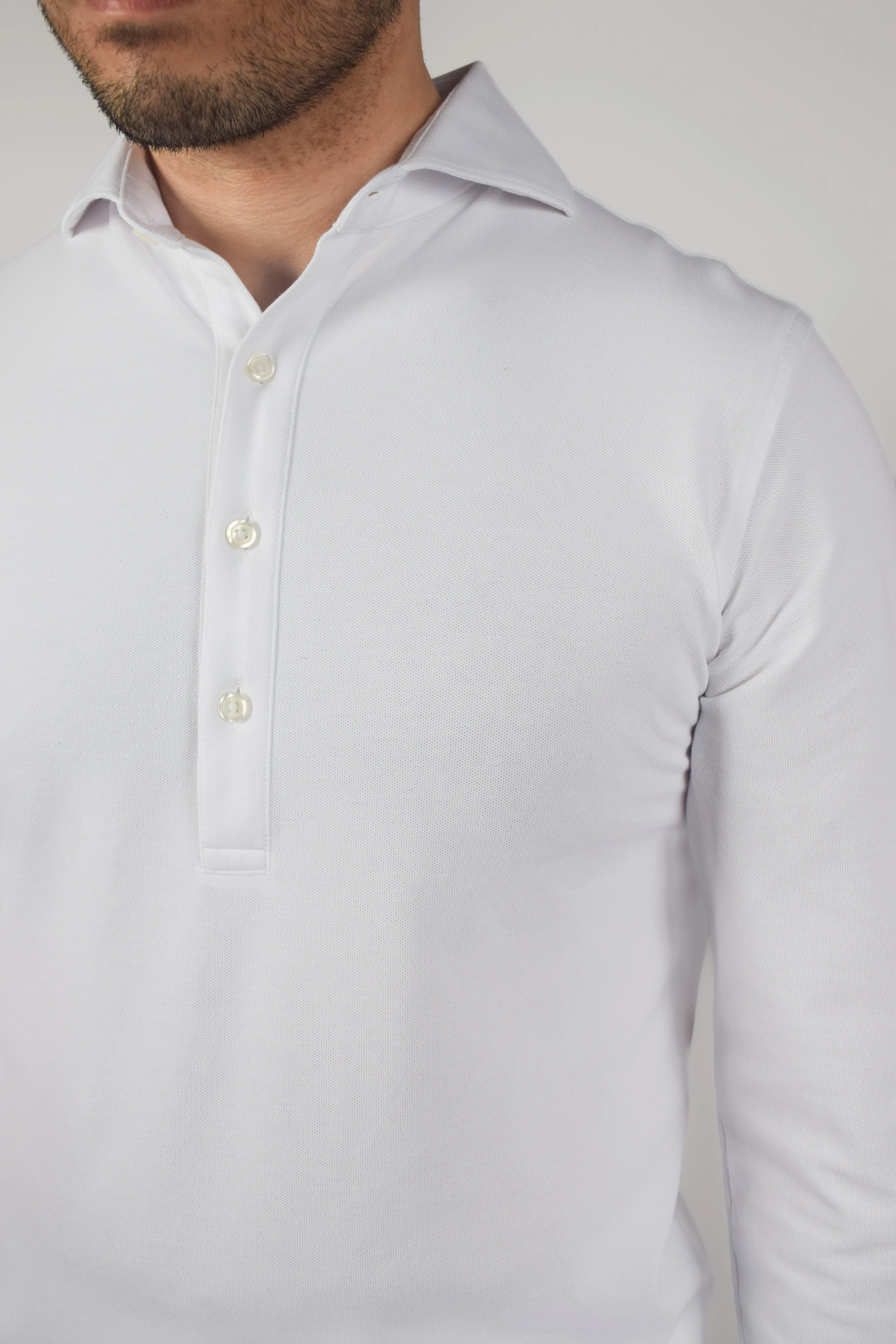 Stylish Detail Dress Collar Performance Long Sleeve - White