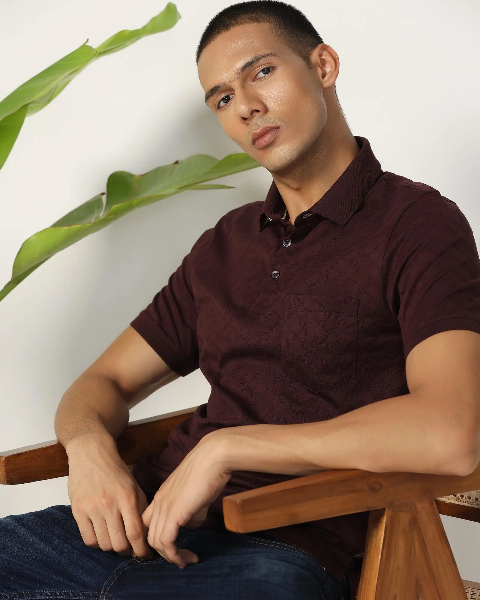 comfortable top Everyday Fashion Polo Wine Structure T-Shirt - Hydra