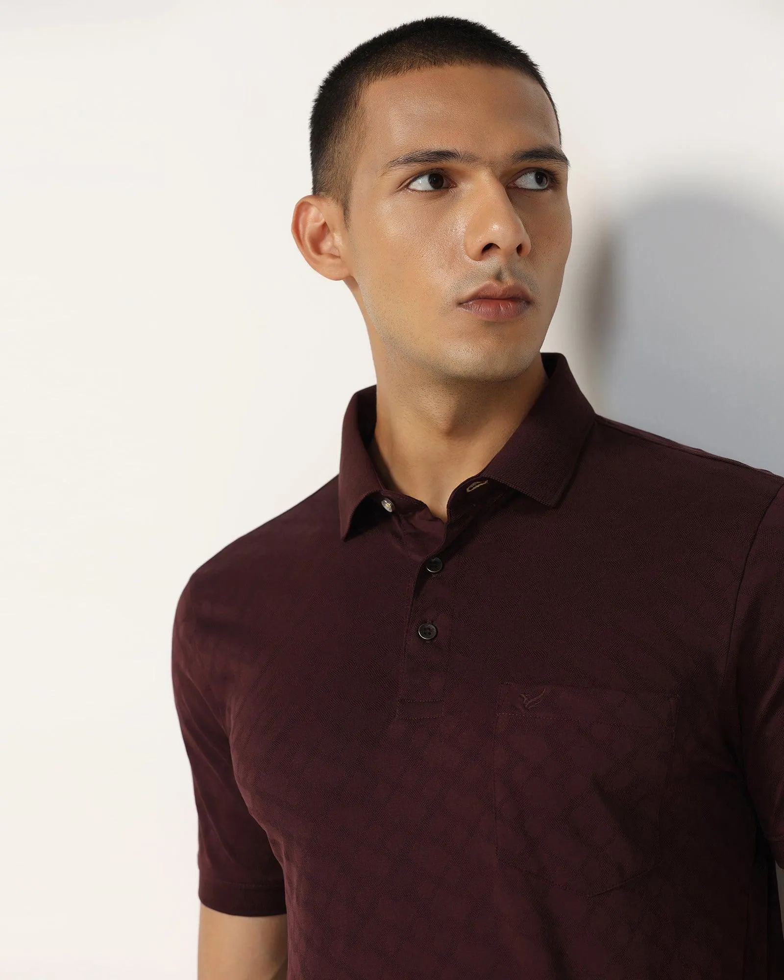 Compact Knit Structure Polo Wine Structure T-Shirt - Hydra