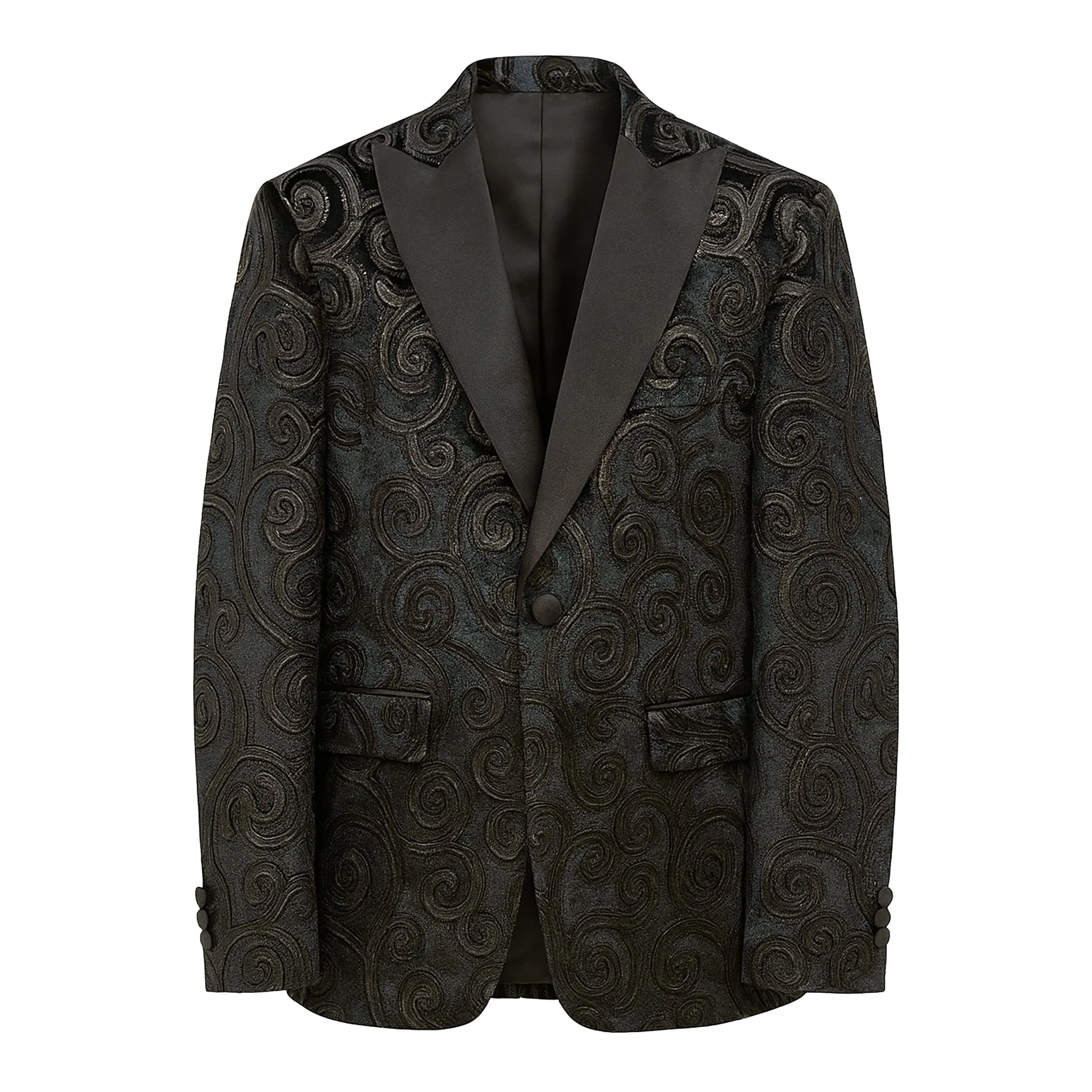 Black Swirl Jacquard Blazer-B6362 Go Anywhere Wear Classic Ribbed Cuffs