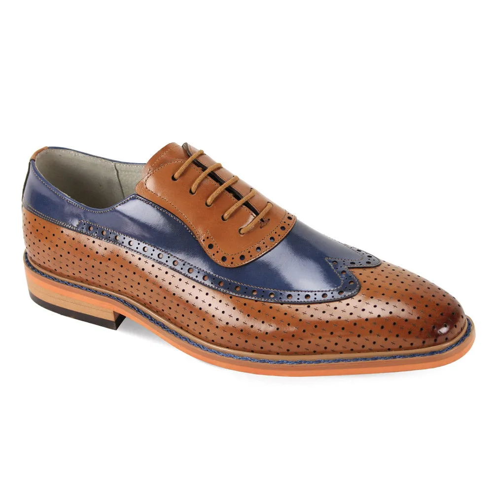 Ross Collection Tan & Blue Wingtip Brogue Oxford Shoes Supportive structure
