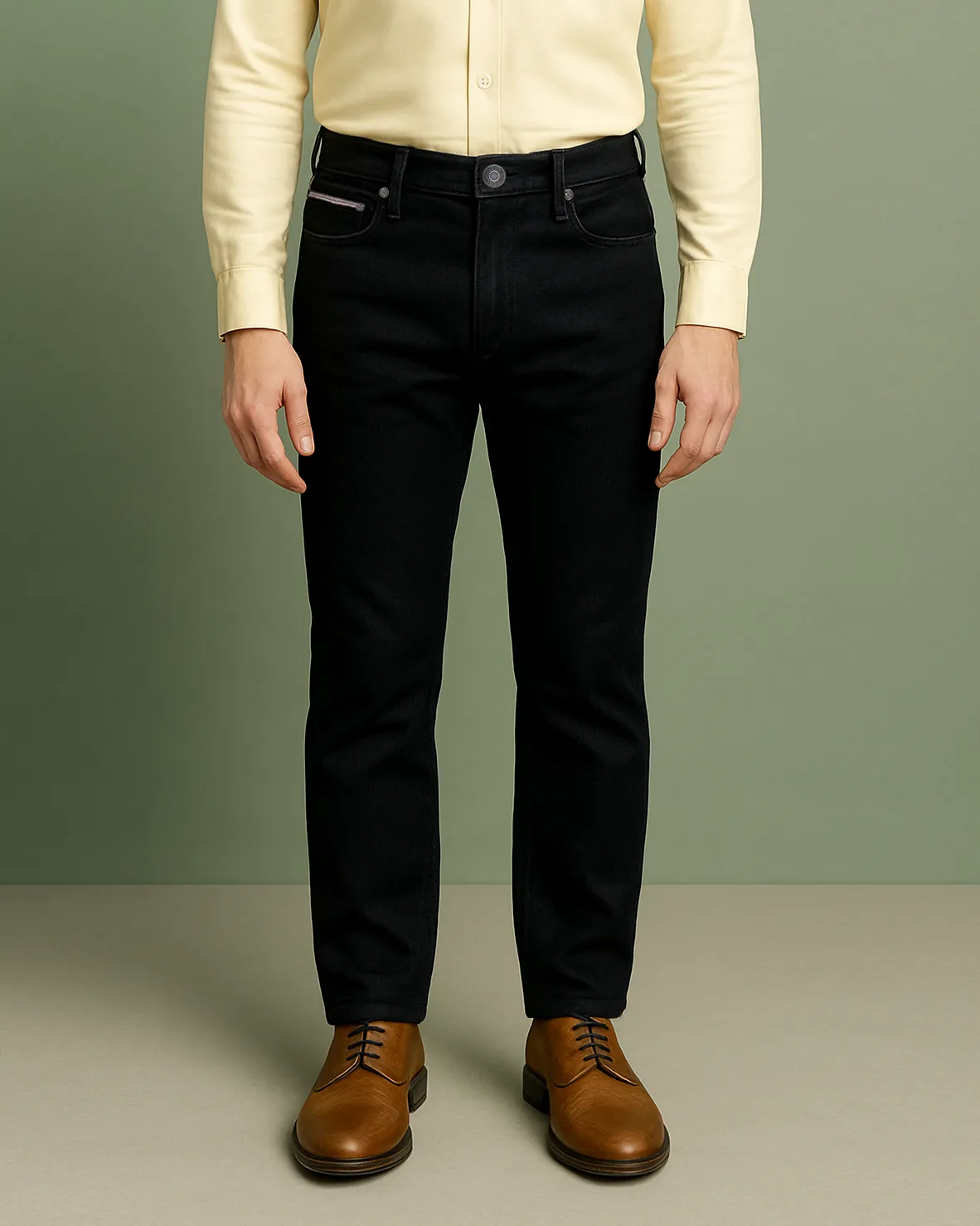 Easy Option Hidden Rivet Details Black Selvedge Jeans