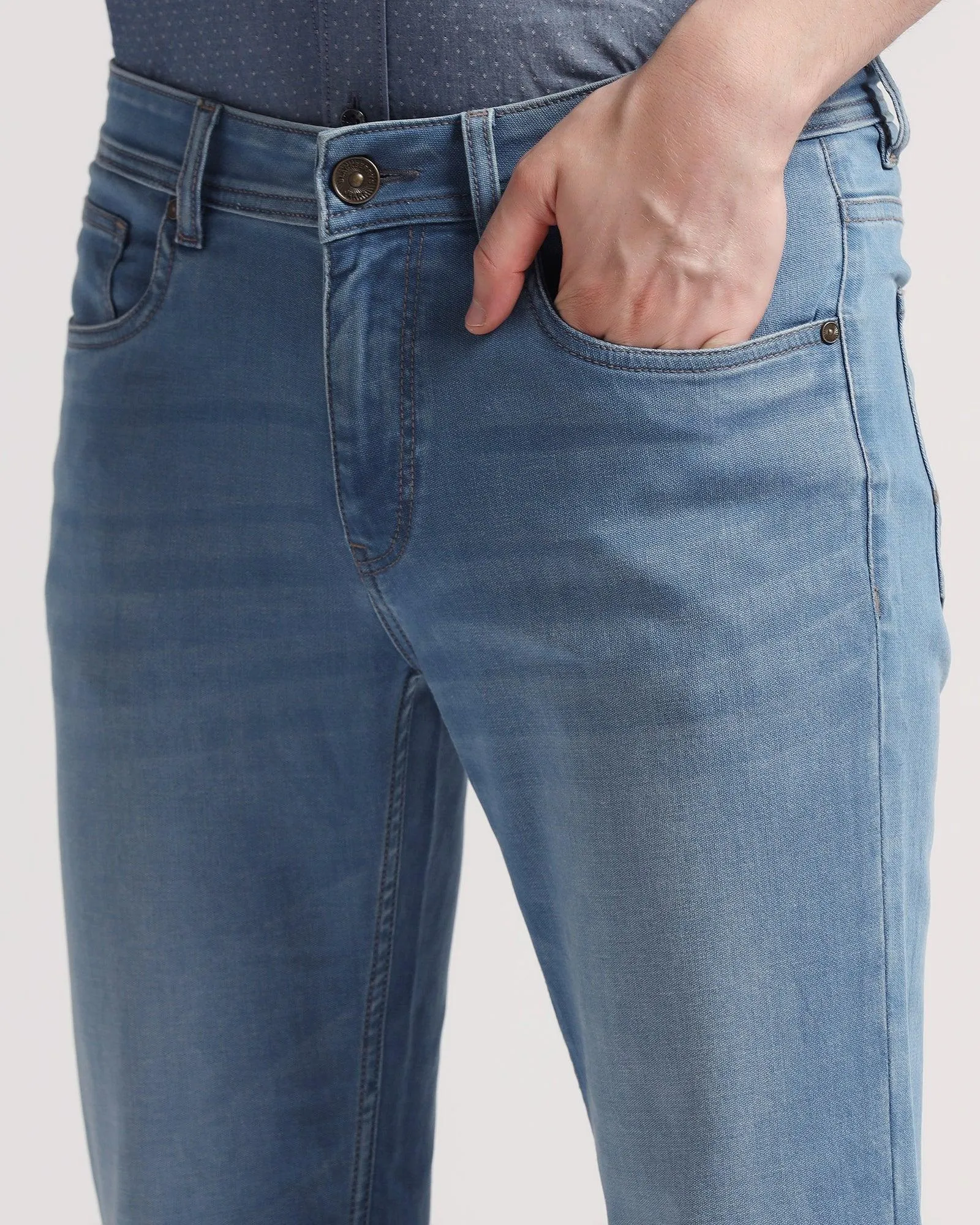 Durable Athlete Fit Travel Outfit Weekend Style Stretch Bold Look Super Clean Slim Yonk Fit Indigo Blue Jeans - Kai