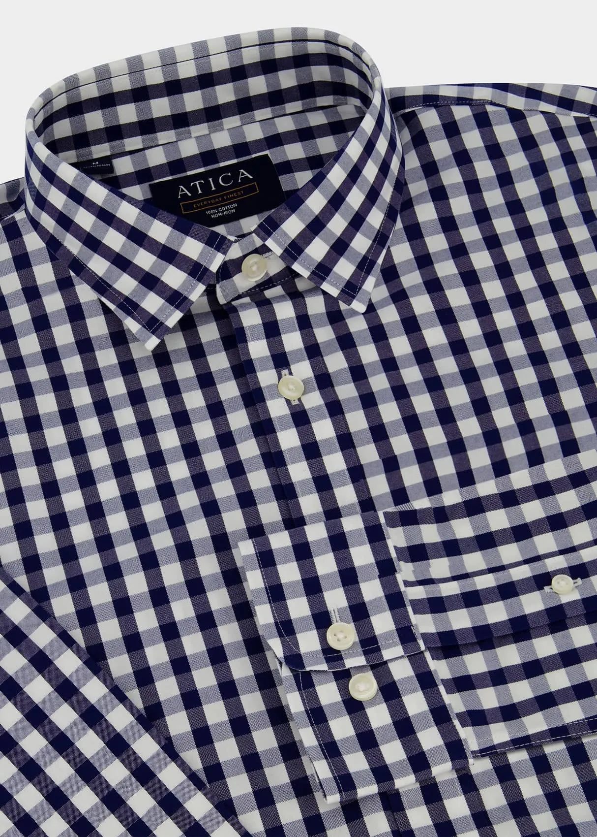 EVERYDAY Navy Gingham Shirt Anti Pilling Treatment Solid Color