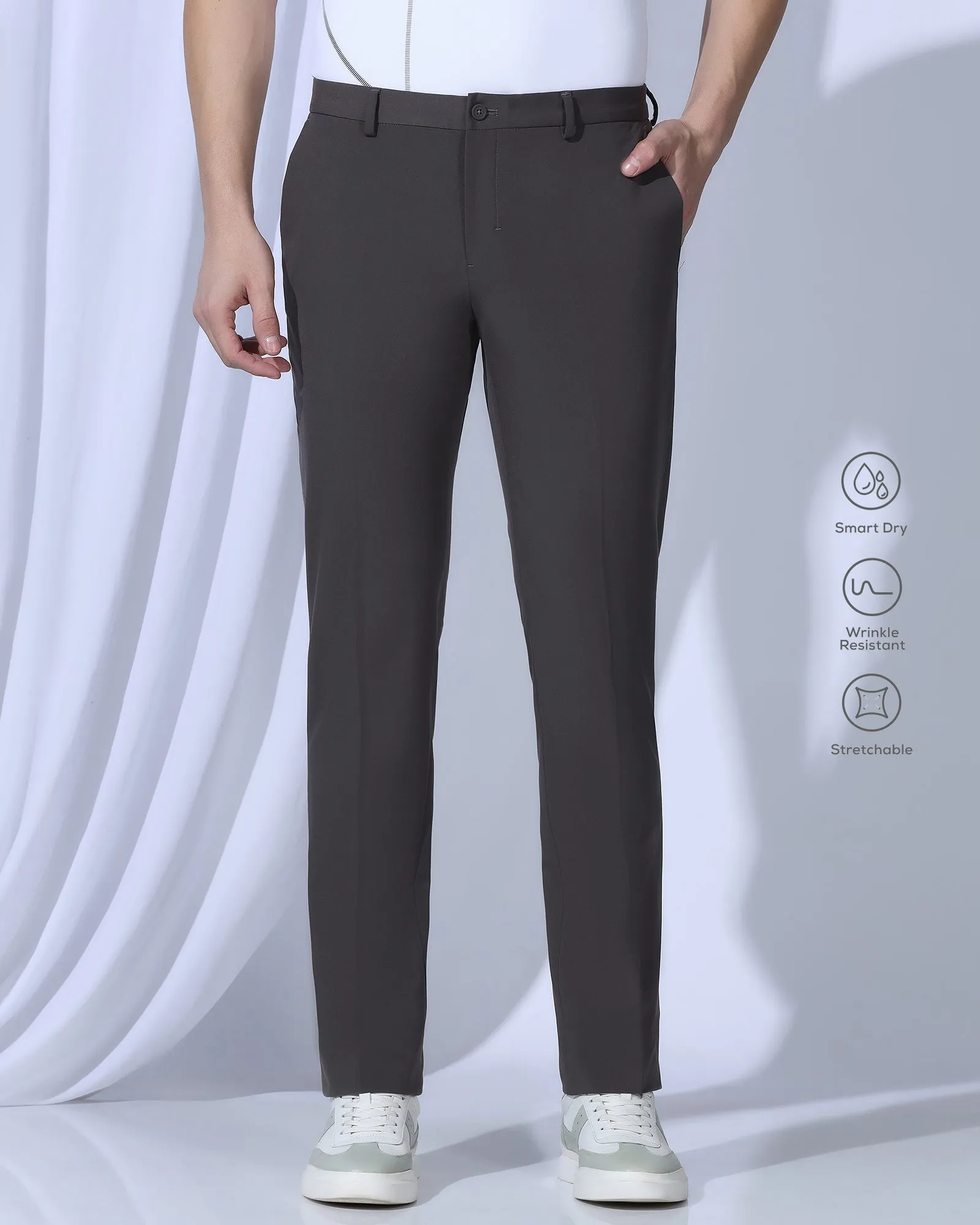 TechPro Slim Comfort B-95 Formal Dark Brown Solid Trouser - Creed Perfect Shape Outdoor Adventure