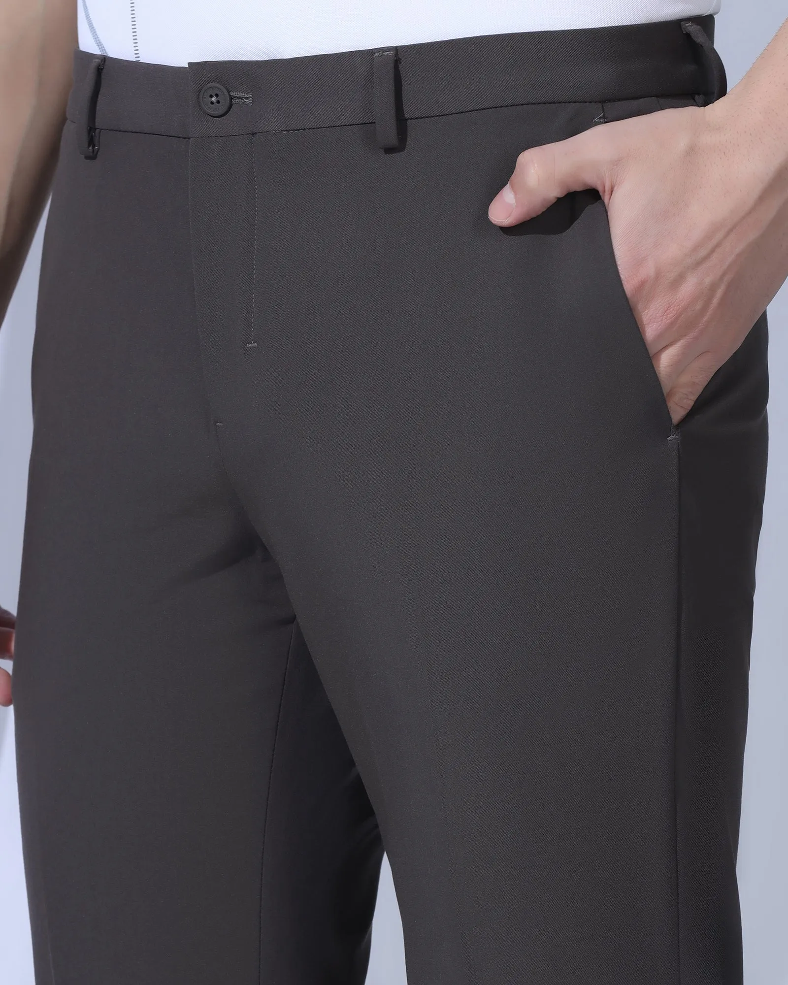 TechPro Slim Comfort B-95 Formal Dark Brown Solid Trouser - Creed Flattering Fit
