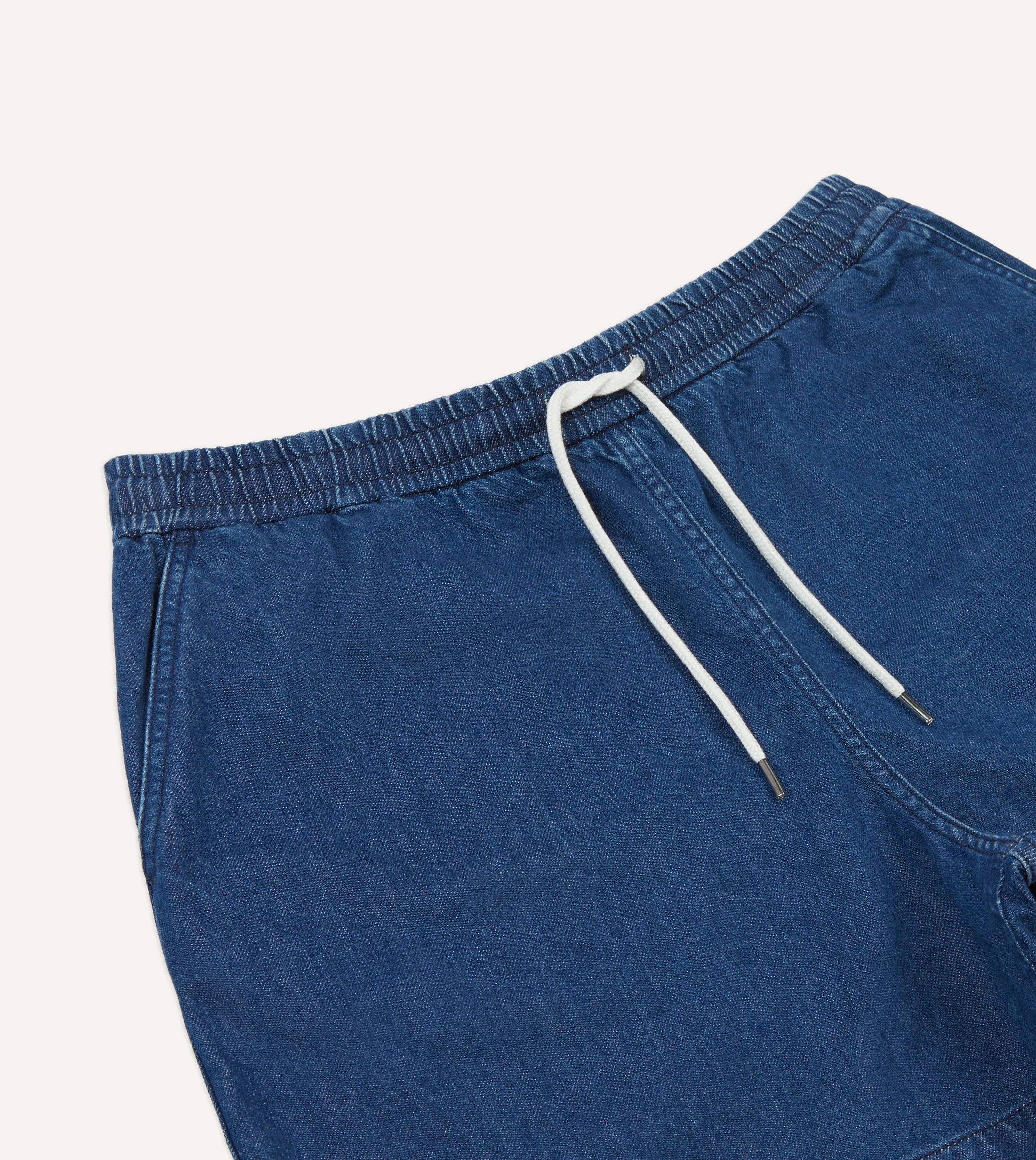 Minimal Stretch Stone Wash Indigo Cotton Drawstring Shorts