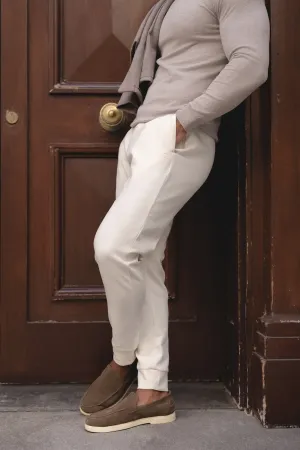 Interlock Sweat Jogger in Winter White Breathable Material DoubleLayeredHem