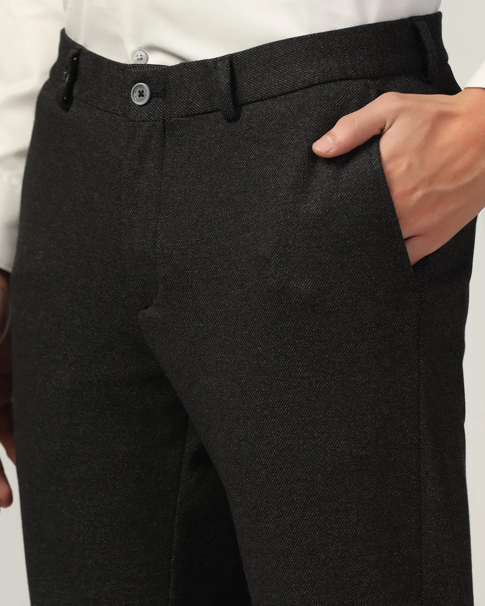 RecyclablePackaging Slim Comfort B-95 Formal Charcoal Textured Trouser - Rover