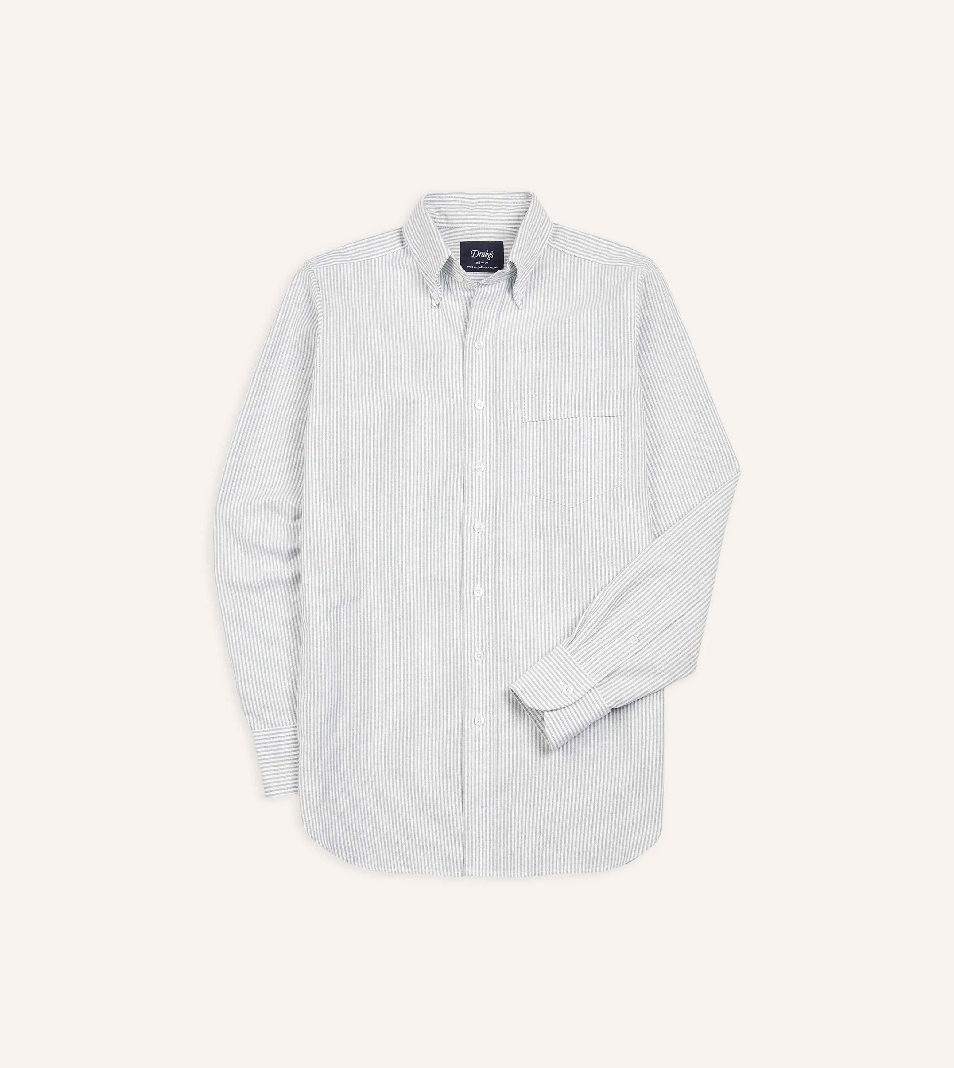 Light Green Ticking Stripe Cotton Oxford Cloth Button-Down Shirt Neutral Shade Mountain Escape