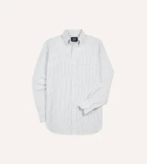 Light Green Ticking Stripe Cotton Oxford Cloth Button-Down Shirt Neutral Shade Mountain Escape