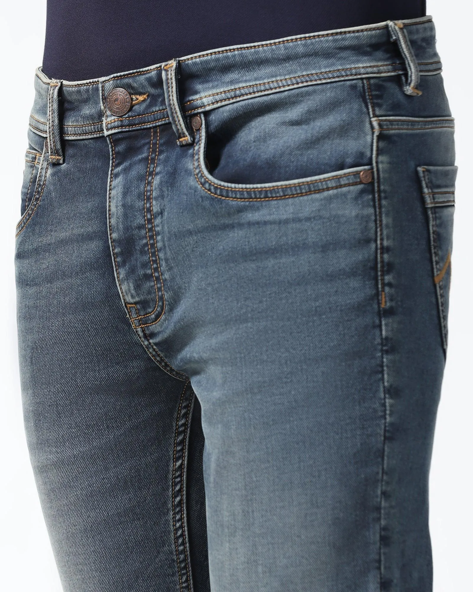 Ultrasoft Slim Yonk Fit Indigo Blue Jeans - Lancer Durable Athlete Fit Travel Outfit