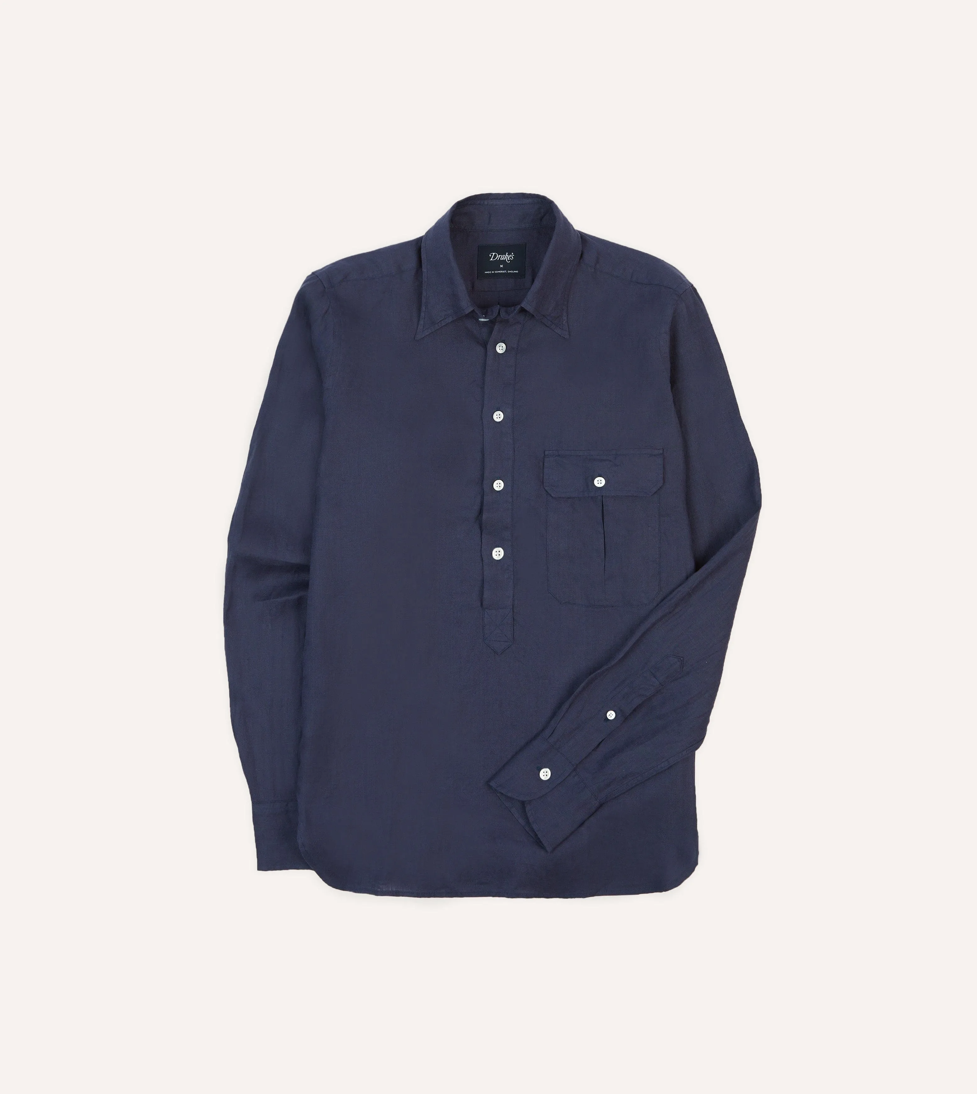 vacation wear Fashion staples Navy Linen Long Point Collar Popover Shirt