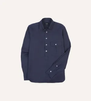 vacation wear Fashion staples Navy Linen Long Point Collar Popover Shirt