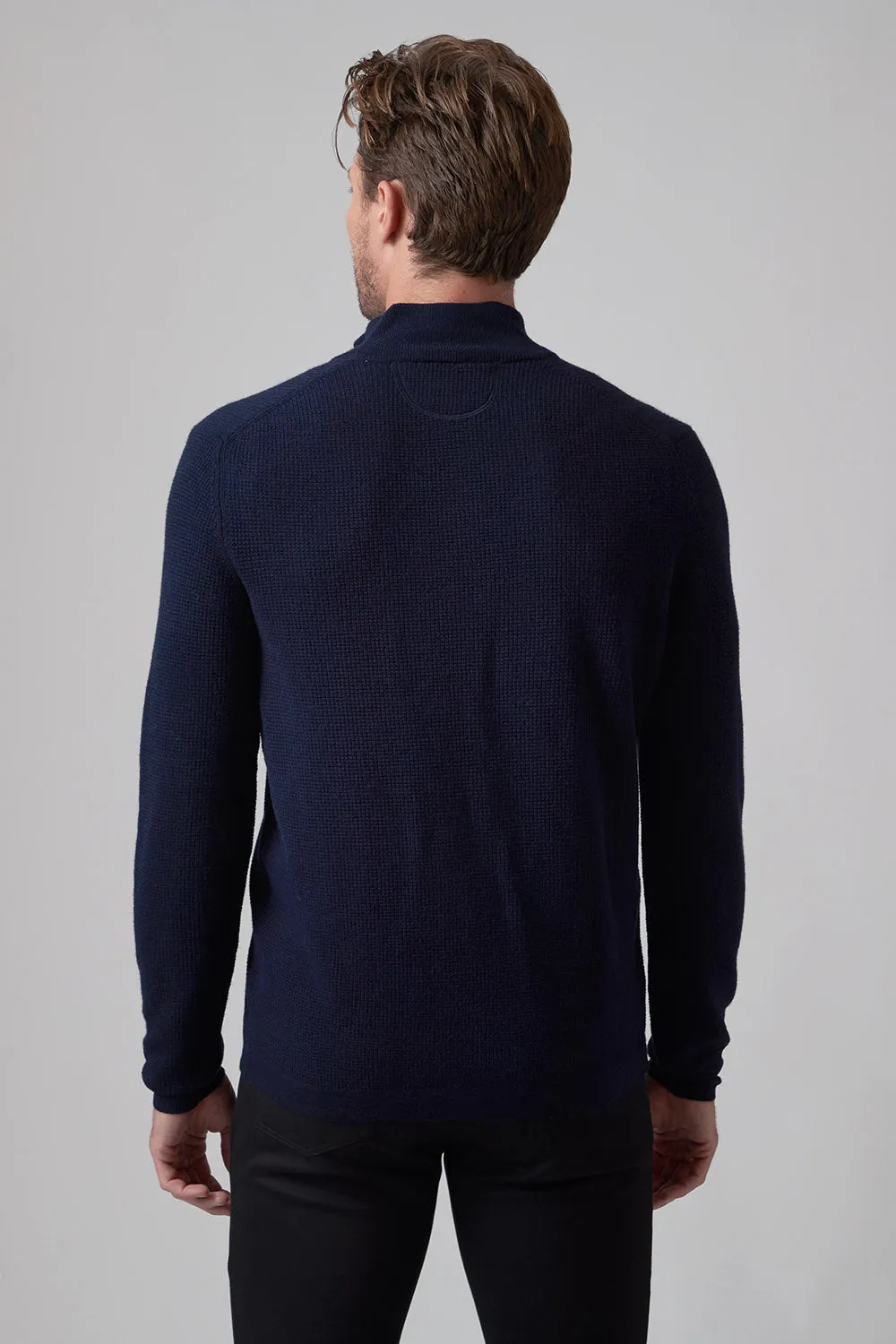 Everyday Fashion Merino Waffle Zip Mock - Navy