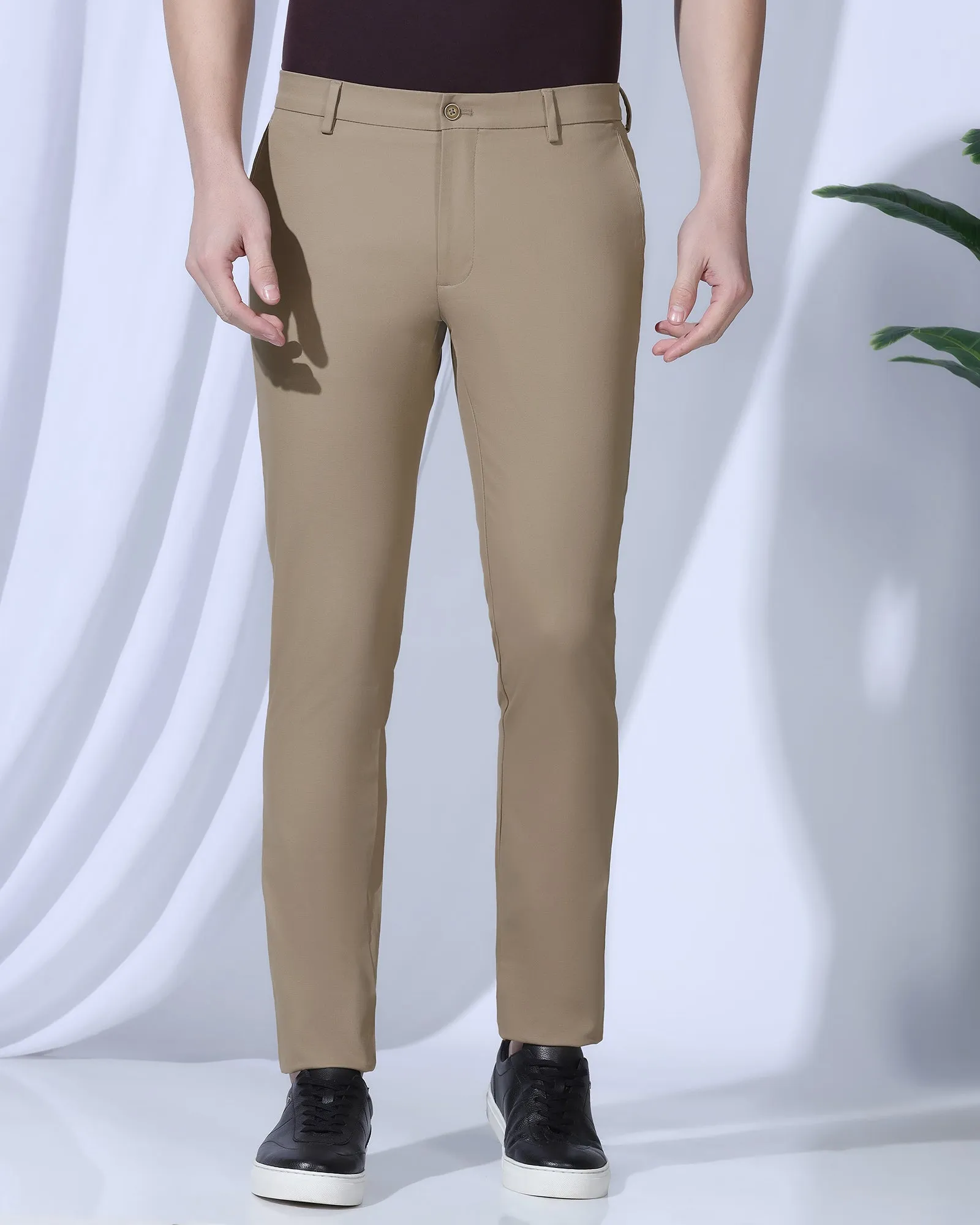 Slim Fit B-91 Casual Brown Textured Khakis - kary LightweightWeave Relax Fit Design