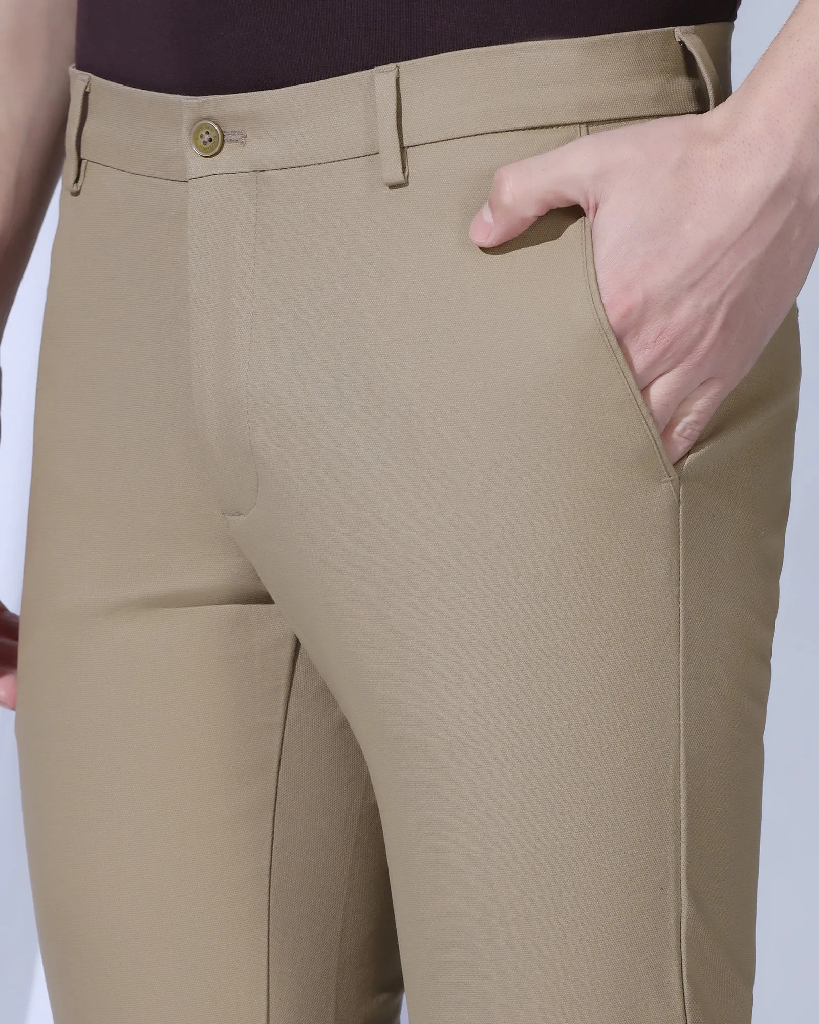 AllDayCompression ReinforcedKnees Slim Fit B-91 Casual Brown Textured Khakis - kary