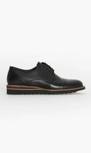 Molded Insole Casual 100% Genuine Leather Black Cap Toe Lace-Up Shoes