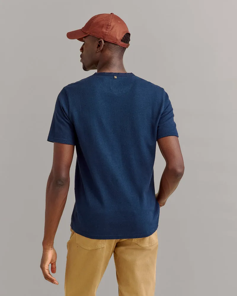 Silk Glow Hemp SS Cotton Henley - Carbon Blue