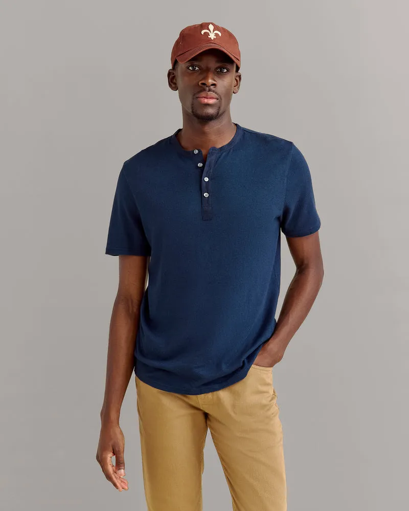 Hemp SS Cotton Henley - Carbon Blue Plane Mood Village Charm