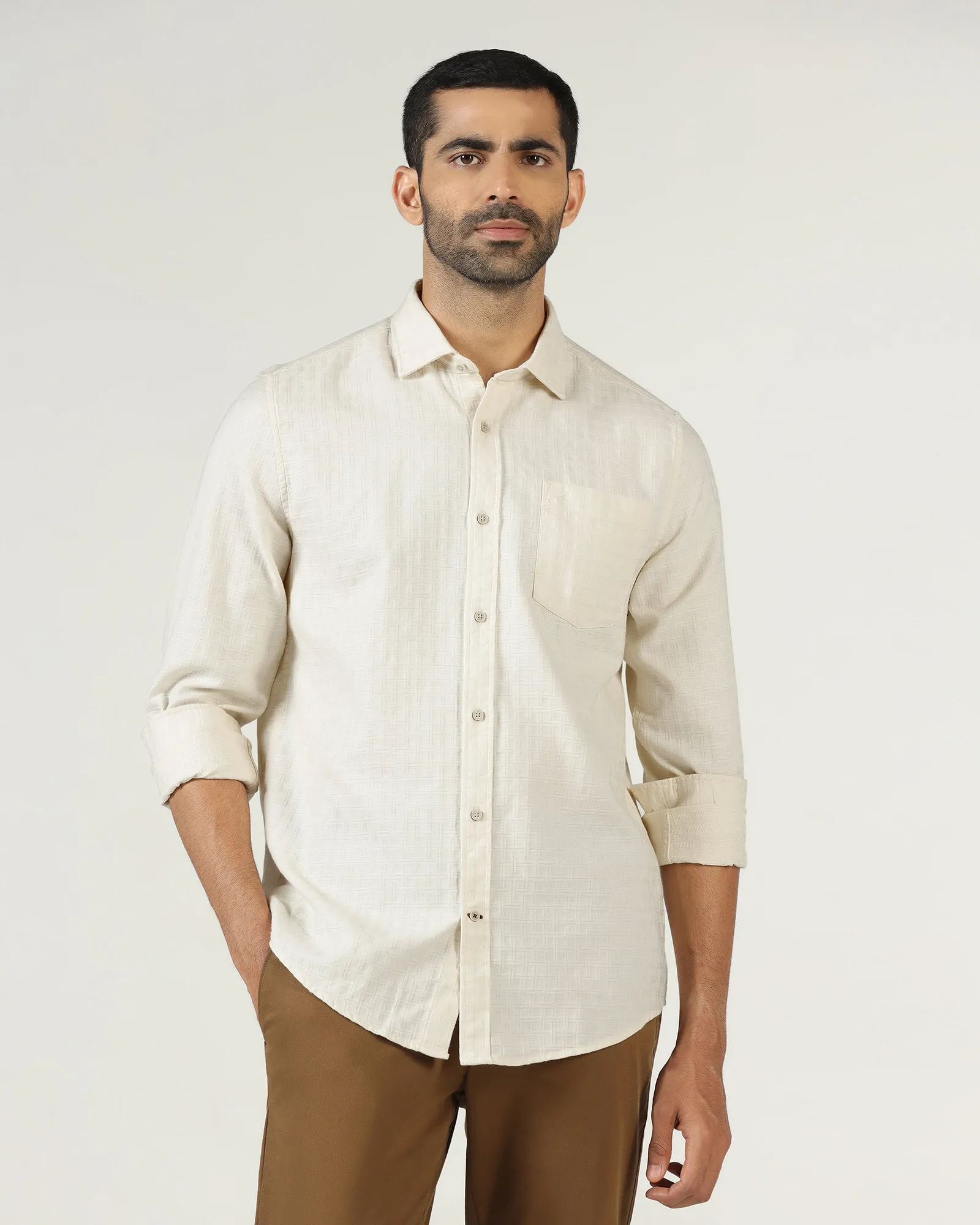 Cream Textured Shirt - Orcad No Slip Shoulder Grips