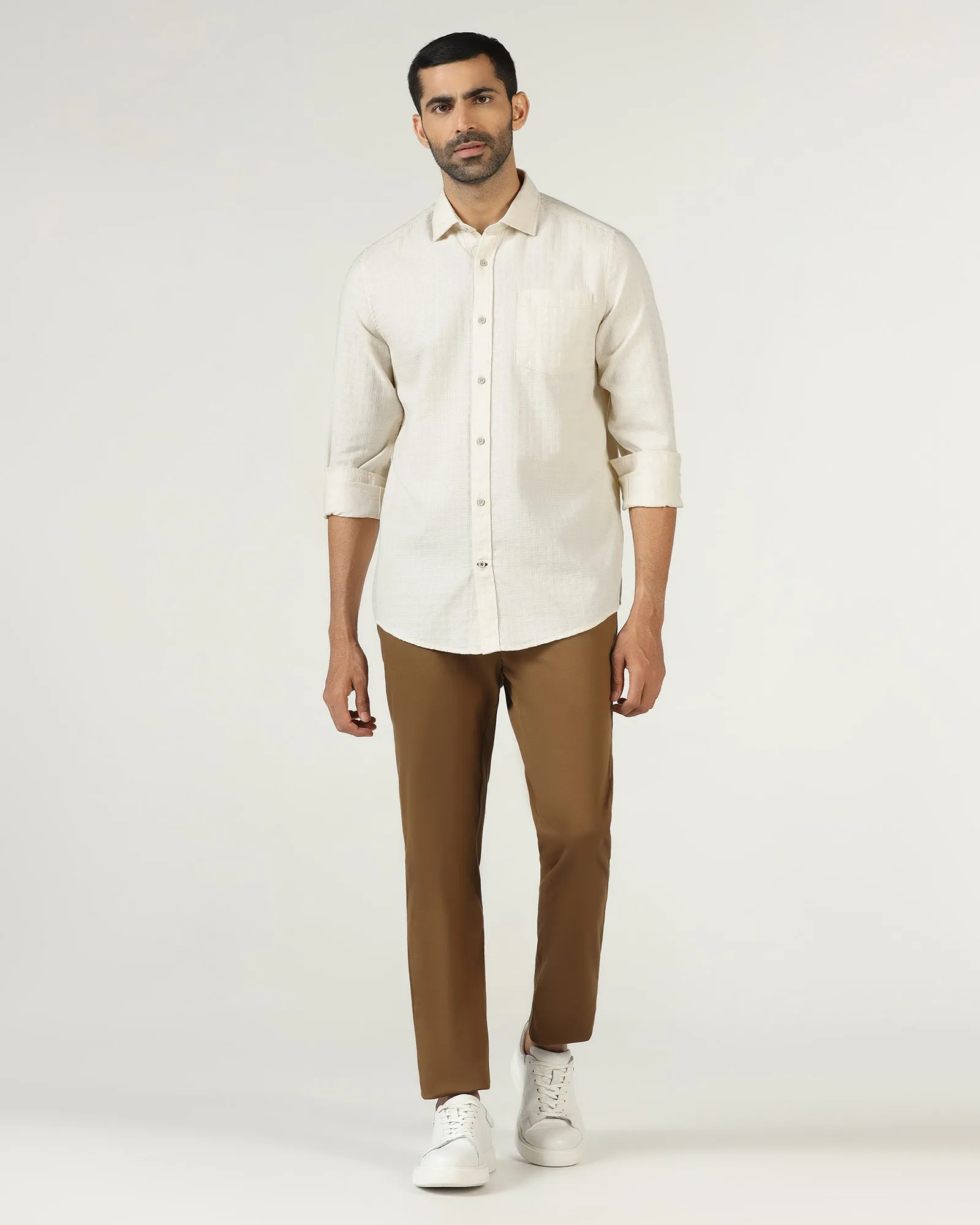 Affordable Luxury Anti Static Finish Cream Textured Shirt - Orcad