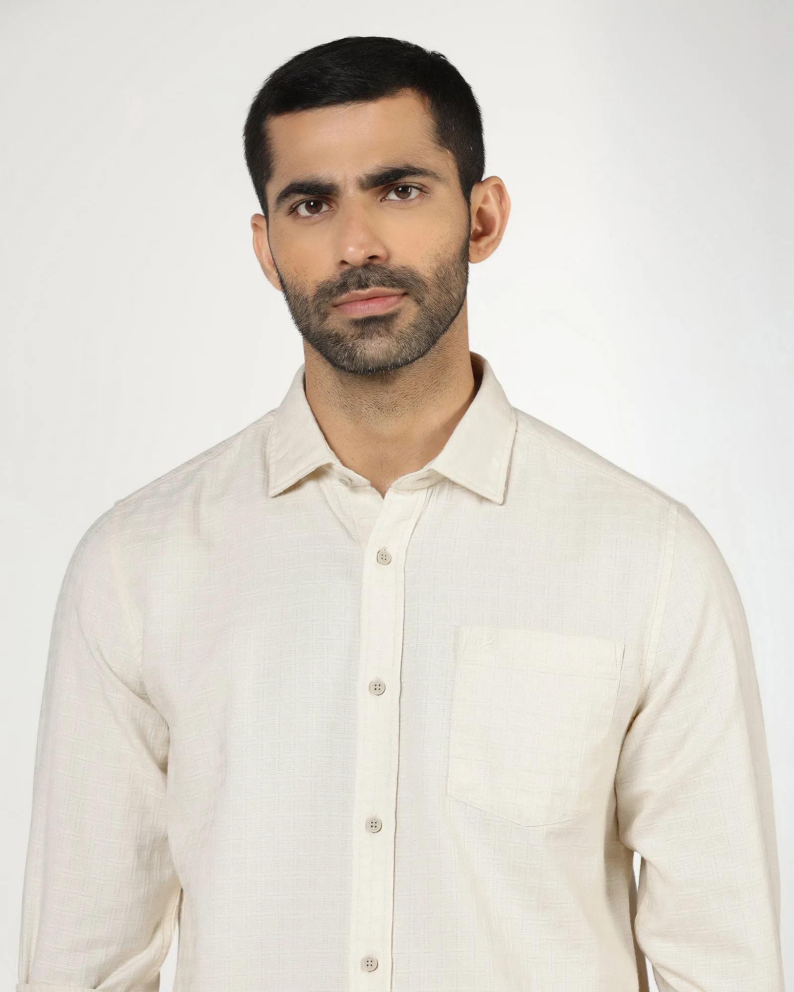 Lakeside Relaxation Neutral Tones Cream Textured Shirt - Orcad