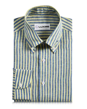 Linen: Yellow Blue Dress Stripes Dense Fit