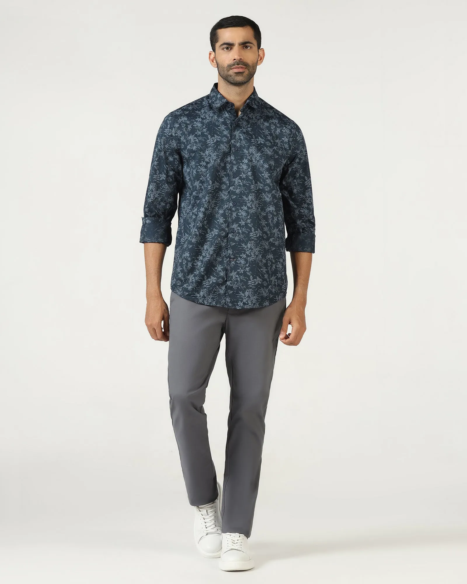 Navy Printed Shirt - Holten Durable Material No Chafe Edging