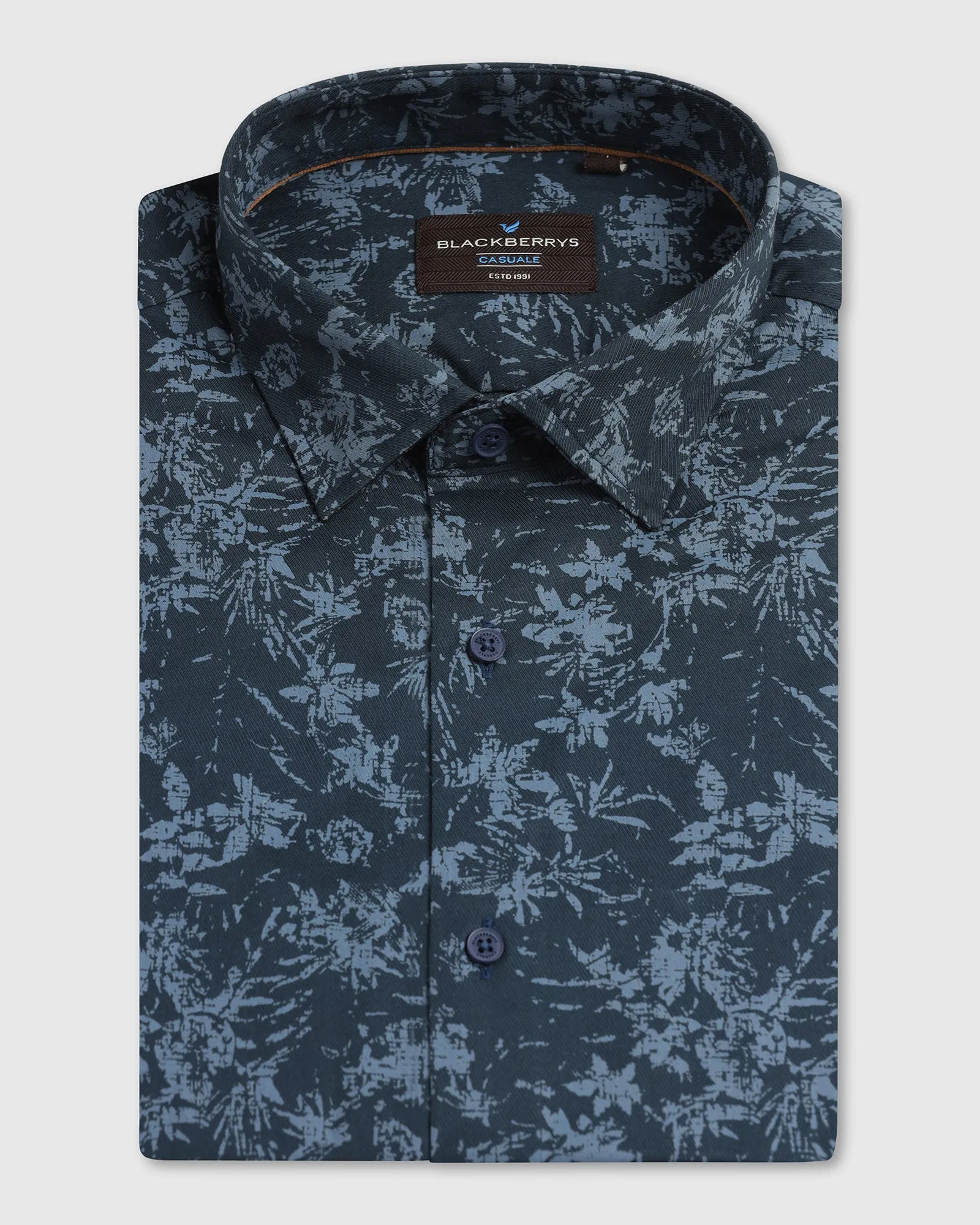 Denim Blend Navy Printed Shirt - Holten